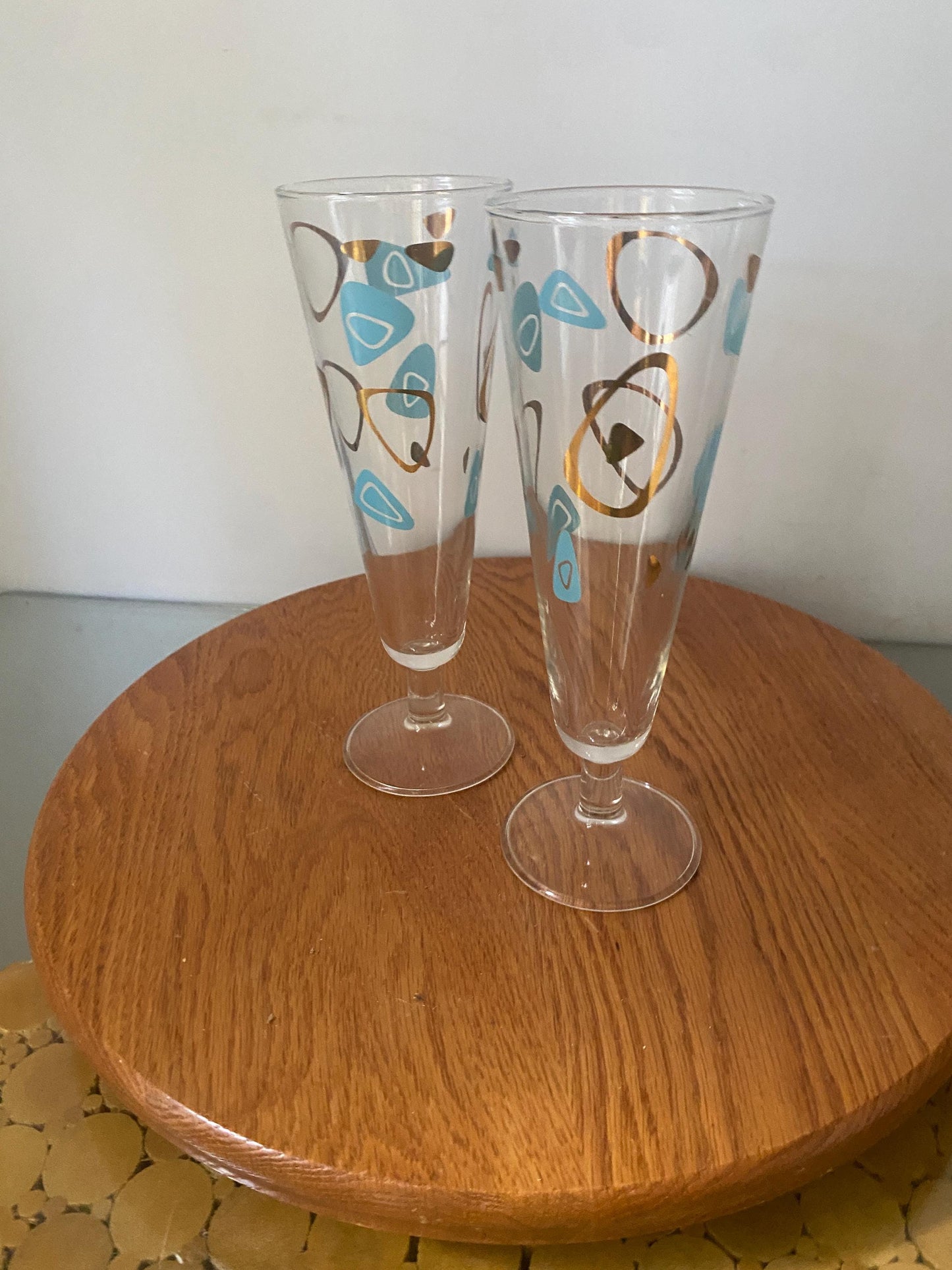 Pair of MCM Federal Atomic Amoeba Boomerang Pilsner Glasses
