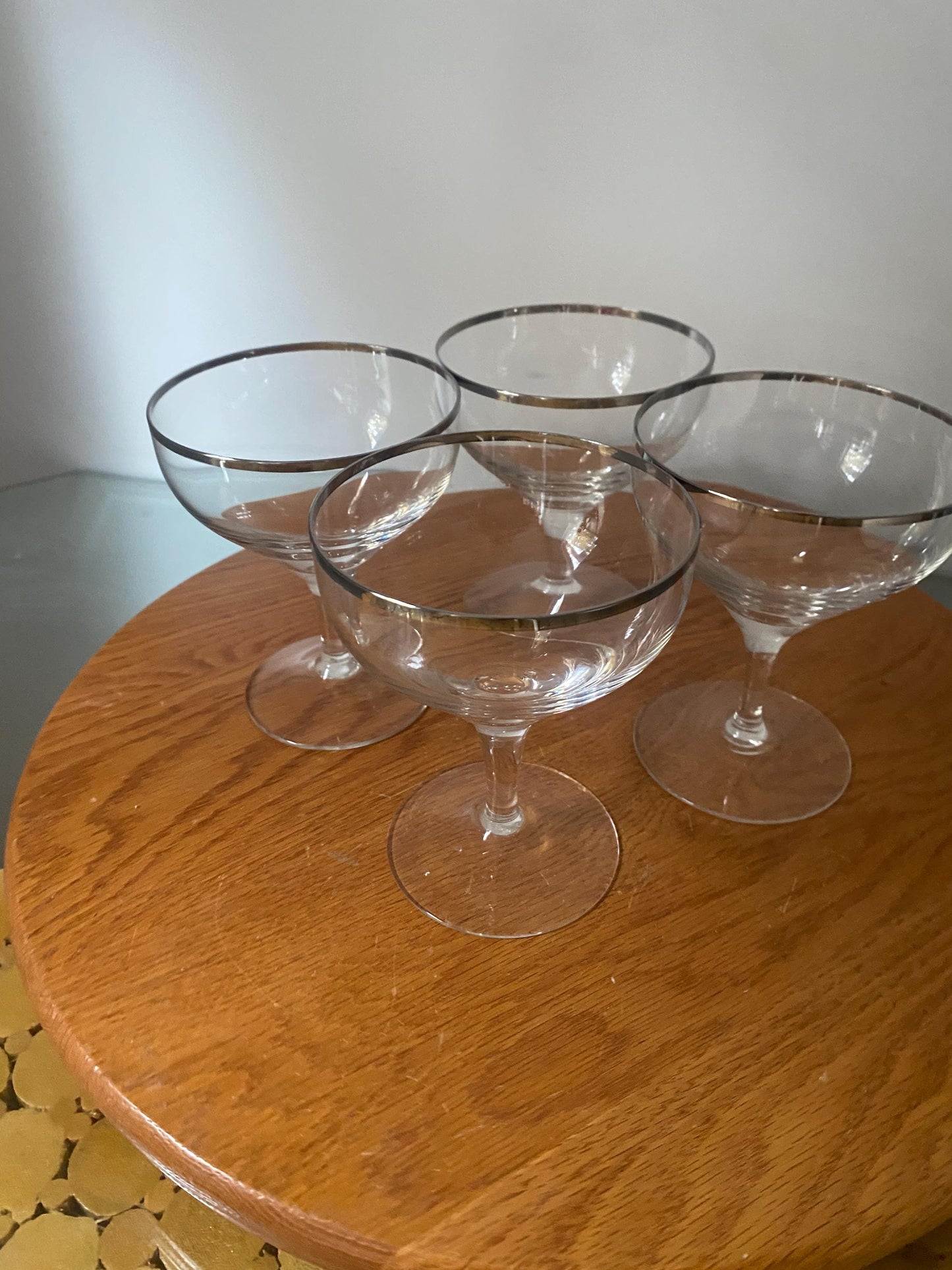 Vintage Set of 4 Forest Silver Rimmed Champagne Glasses Made in Germany