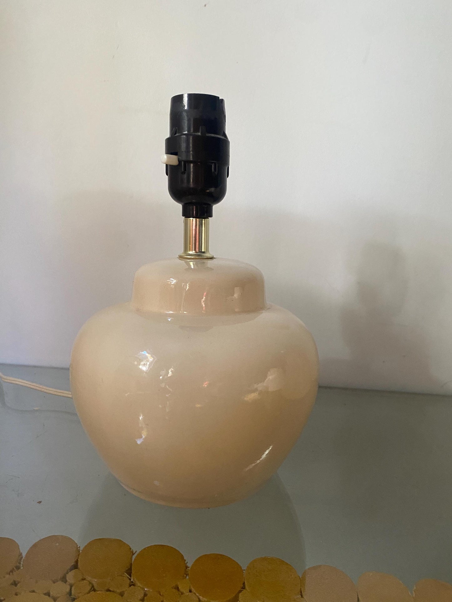 Small Vintage Cream Pottery Lamp No Shade