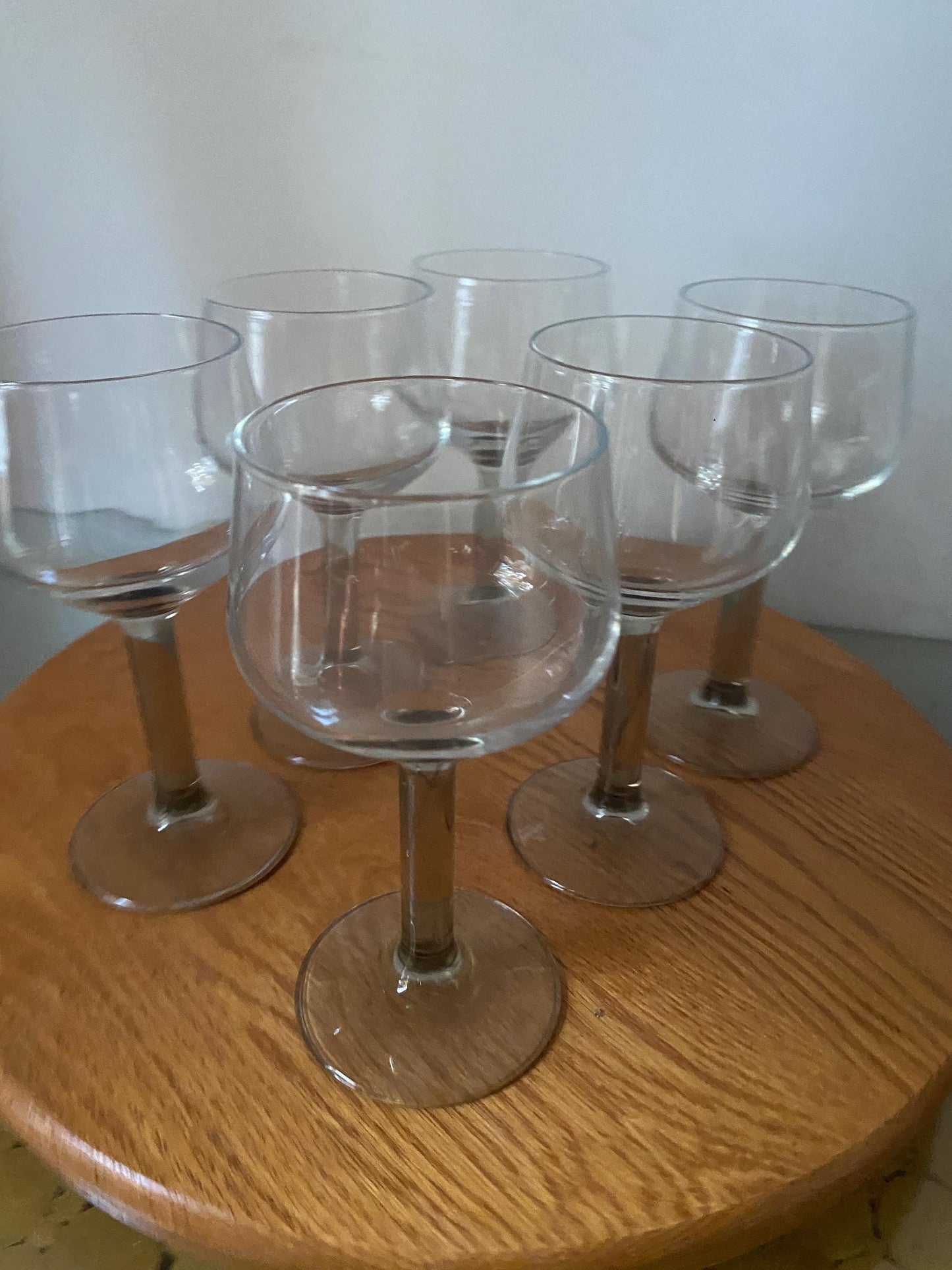 Retro Set of 6 Smokey Gray Stem Wine Glasses