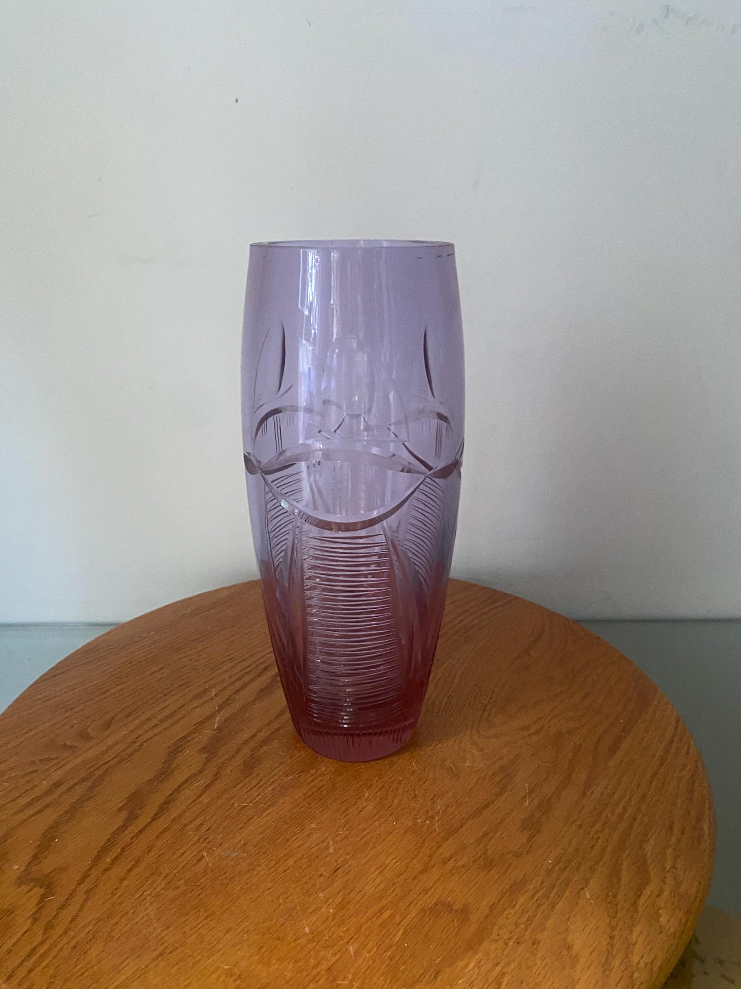 Vintage Clear Violet Etched Glass Vase