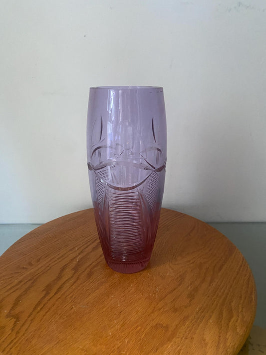 Vintage Clear Violet Etched Glass Vase