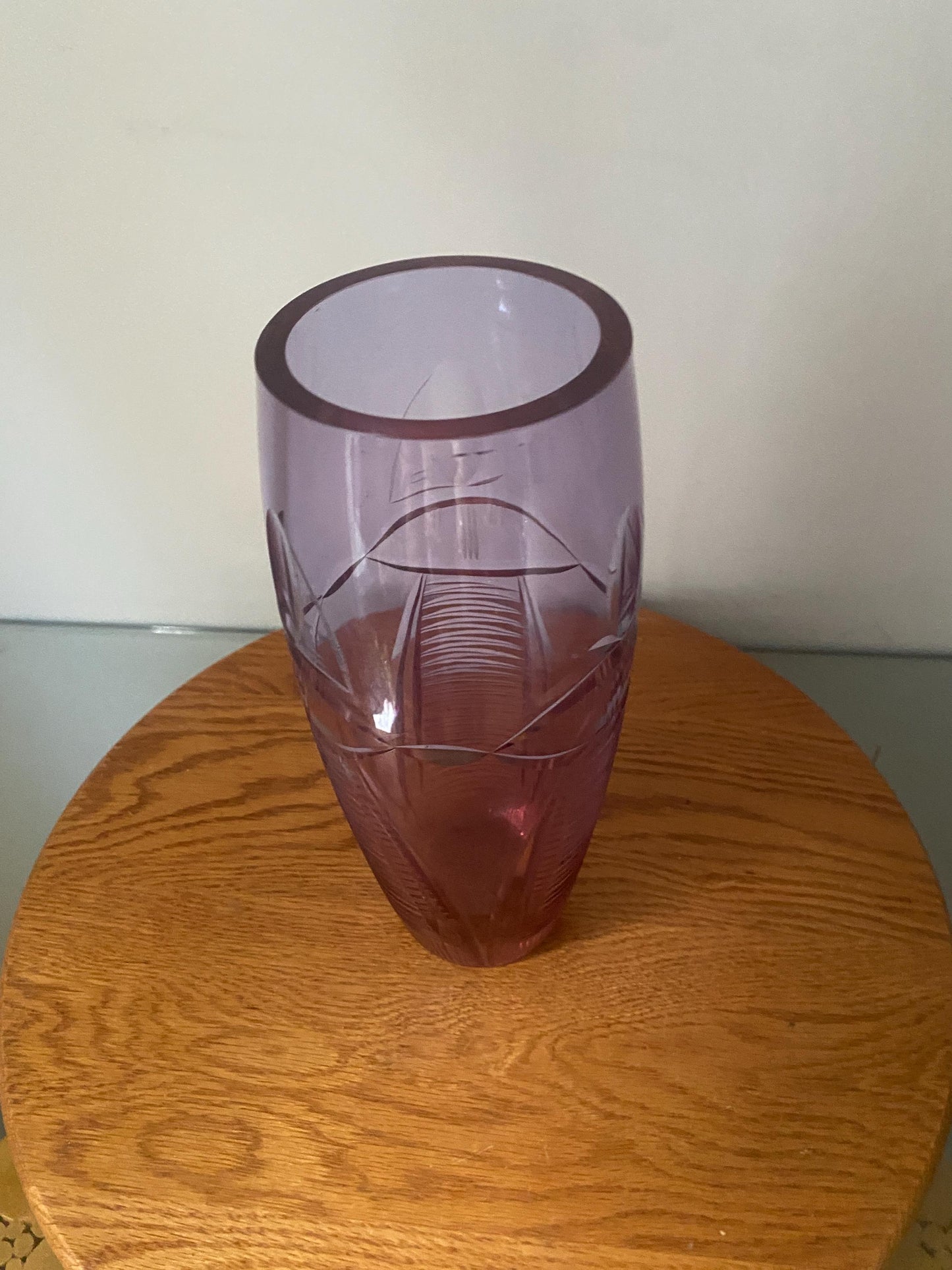 Vintage Clear Violet Etched Glass Vase