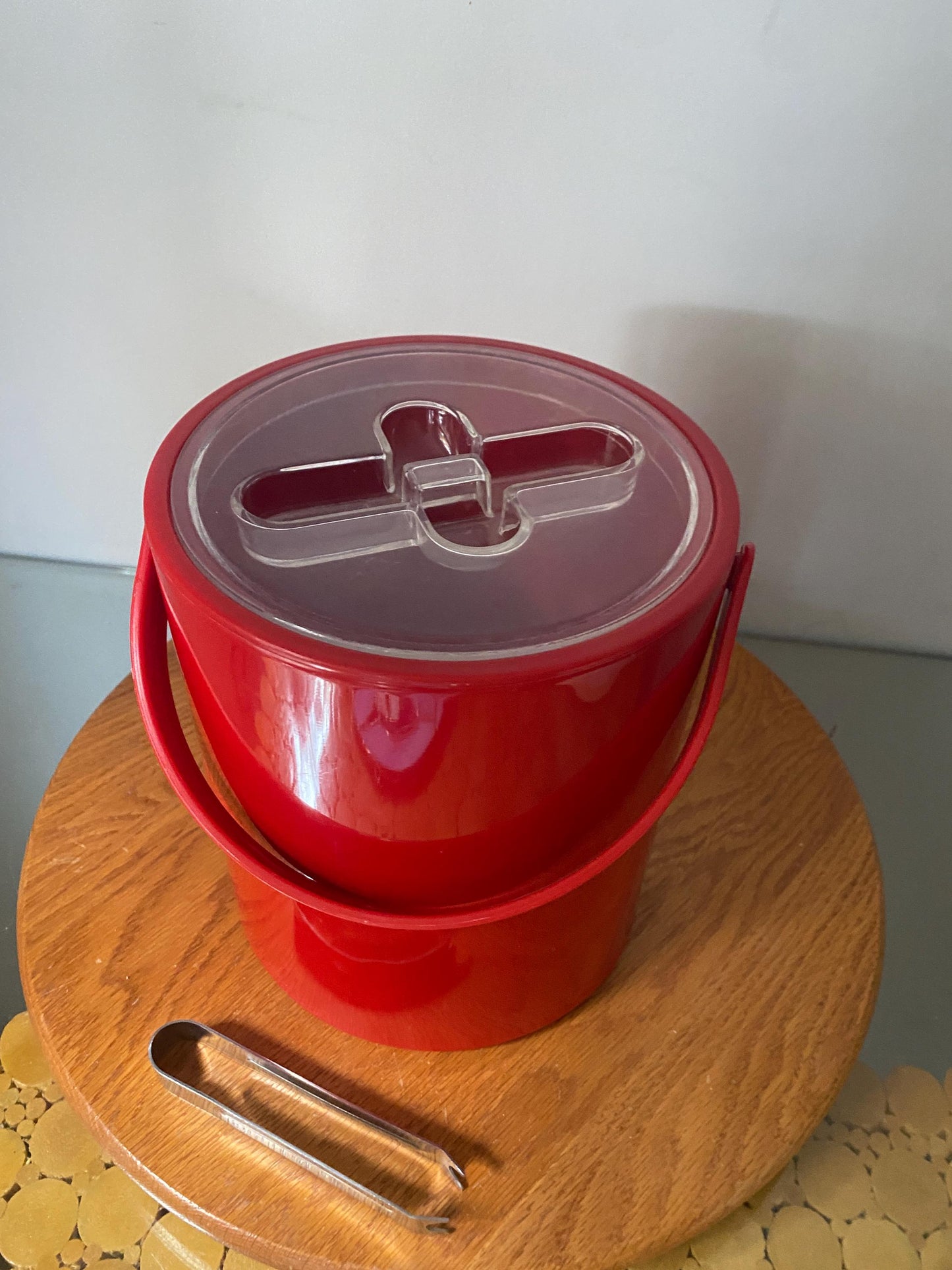 Retro Red Plastic Ice Bucket Made in Taiwan