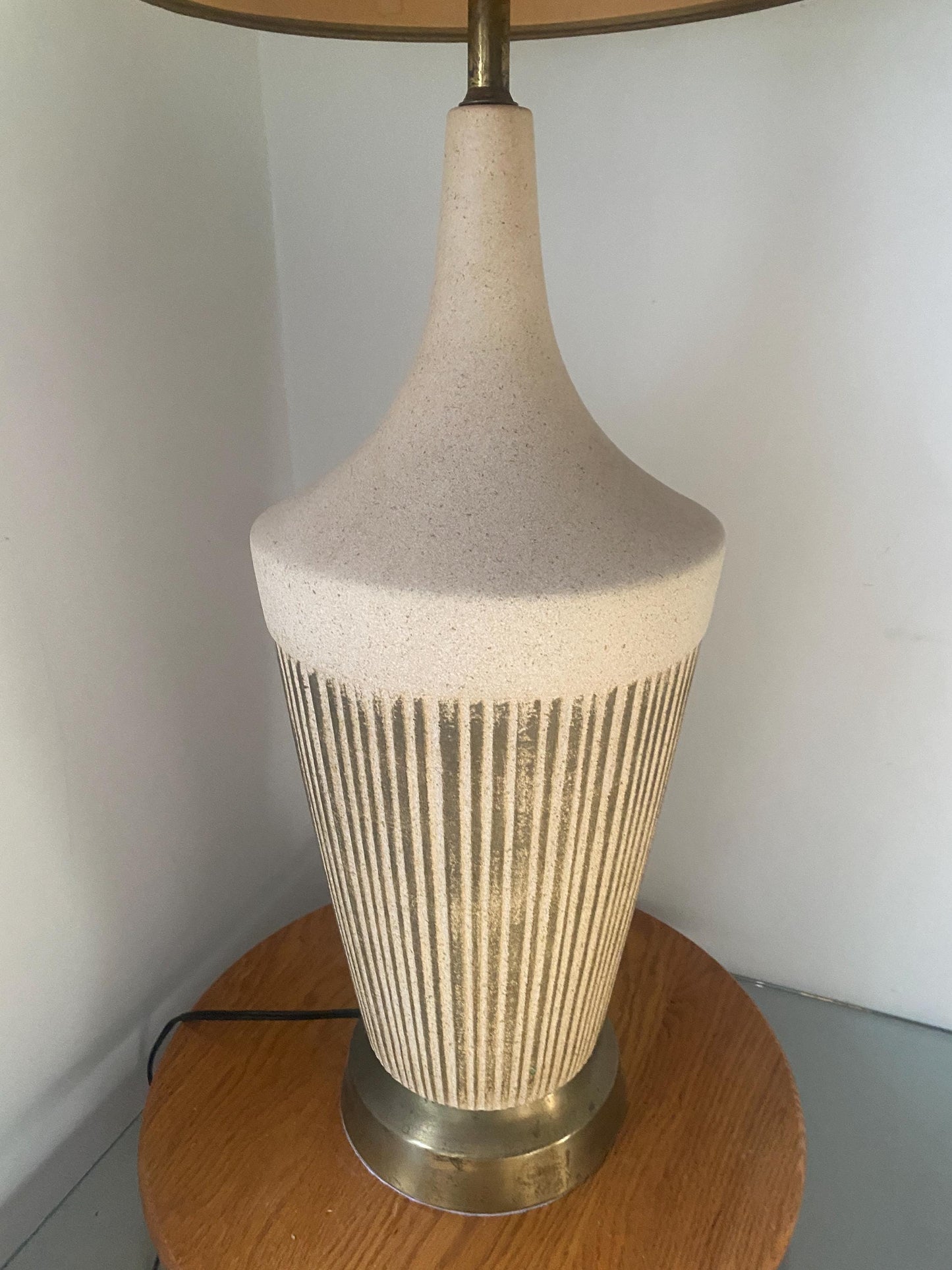 Tall MCM Cream and Gold Table Lamp No Shade