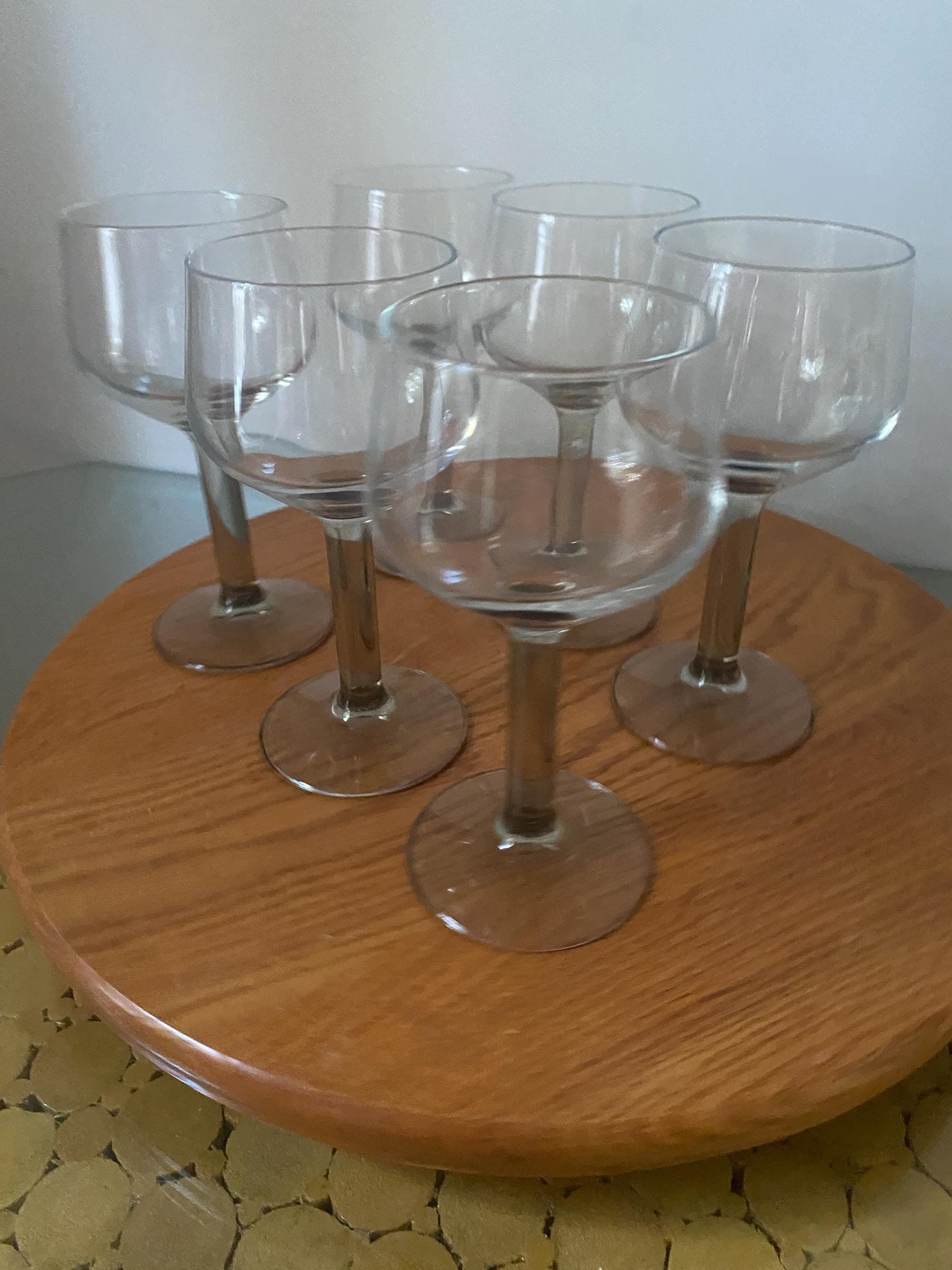 Retro Set of 6 Smokey Gray Stem Wine Glasses