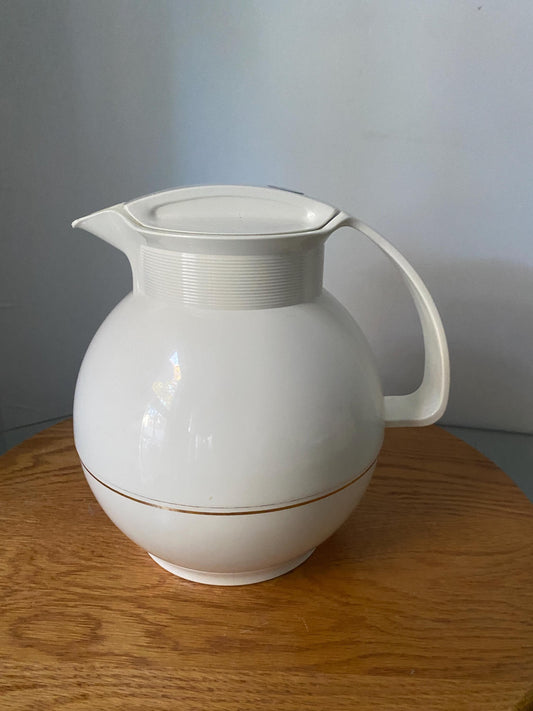 Retro White & Gold Chubby Plastic Carafe with Glass Interior