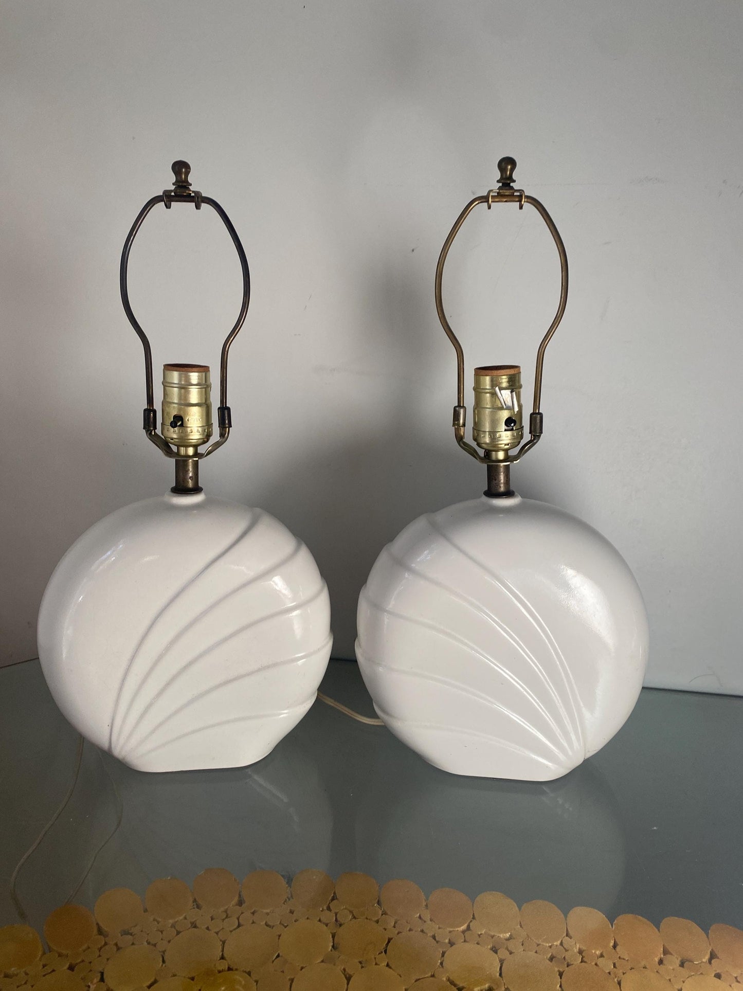 Pair of Medium Retro Bright White Ceramic Table Lamp No Shades