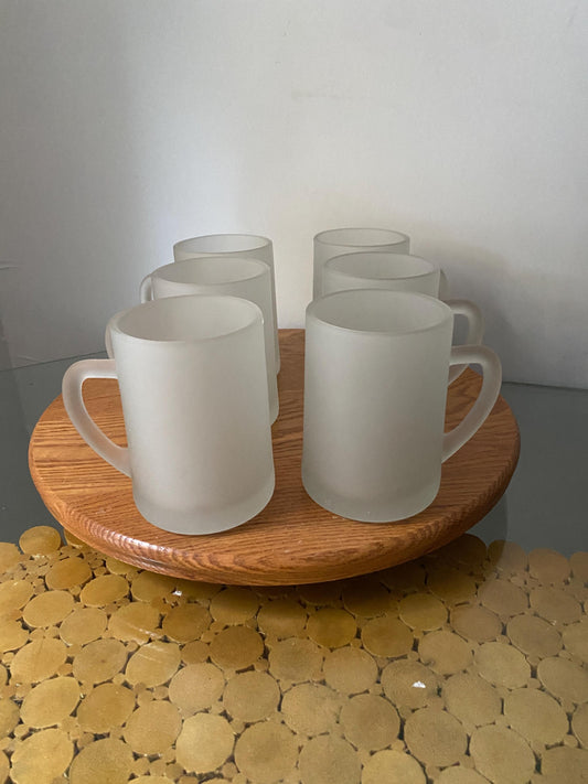 Set of 6 Retro Frosted Glass Beer Mugs