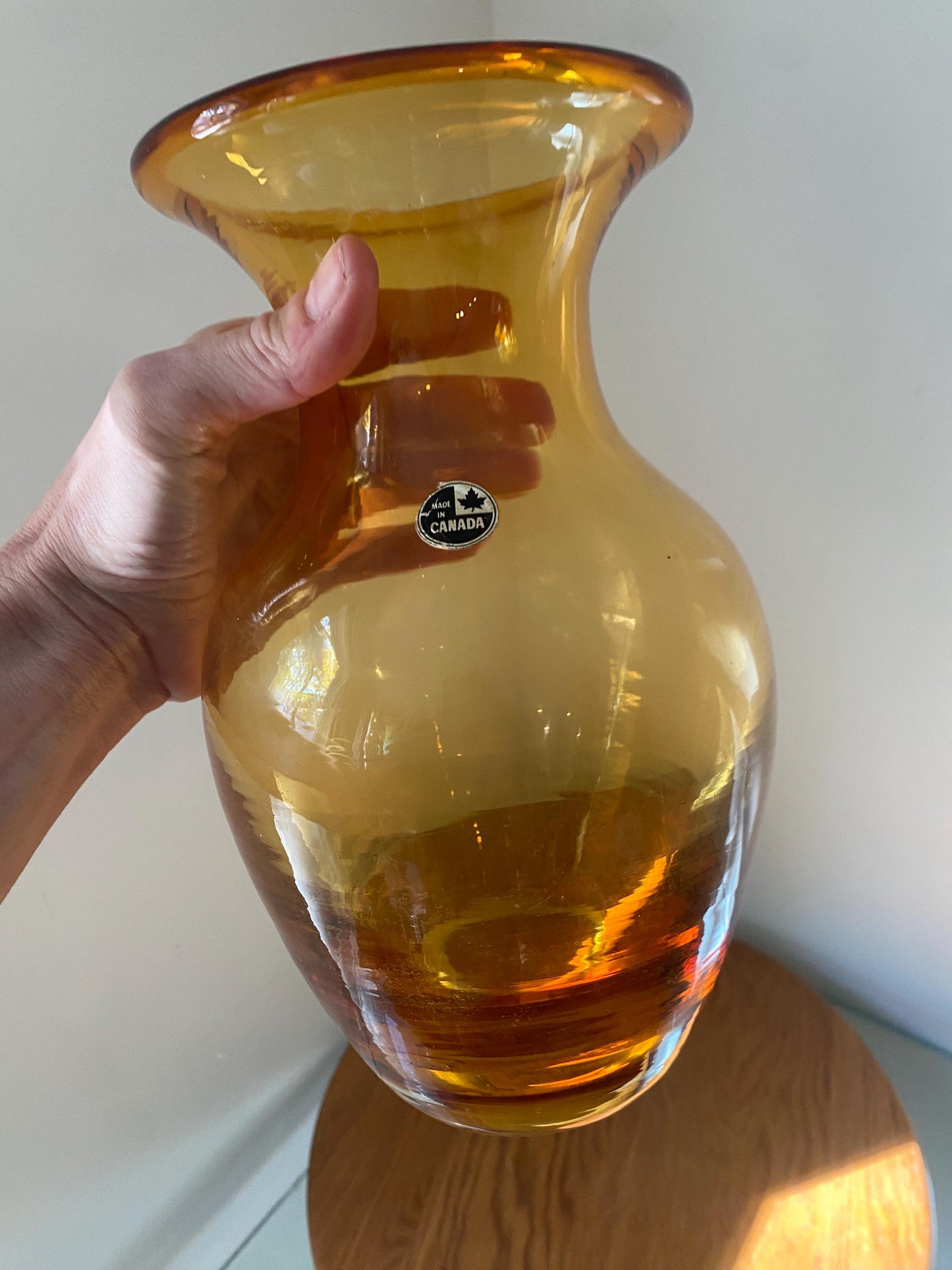 Vintage Medium Thick Amber Glass Vase
