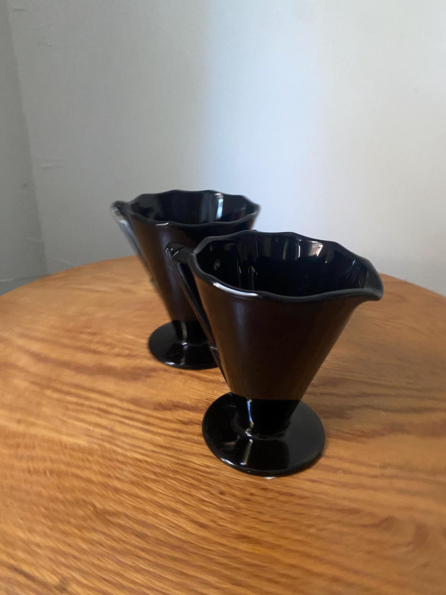 Vintage Pair of Ameythst Black Glass Cream and Sugar Set