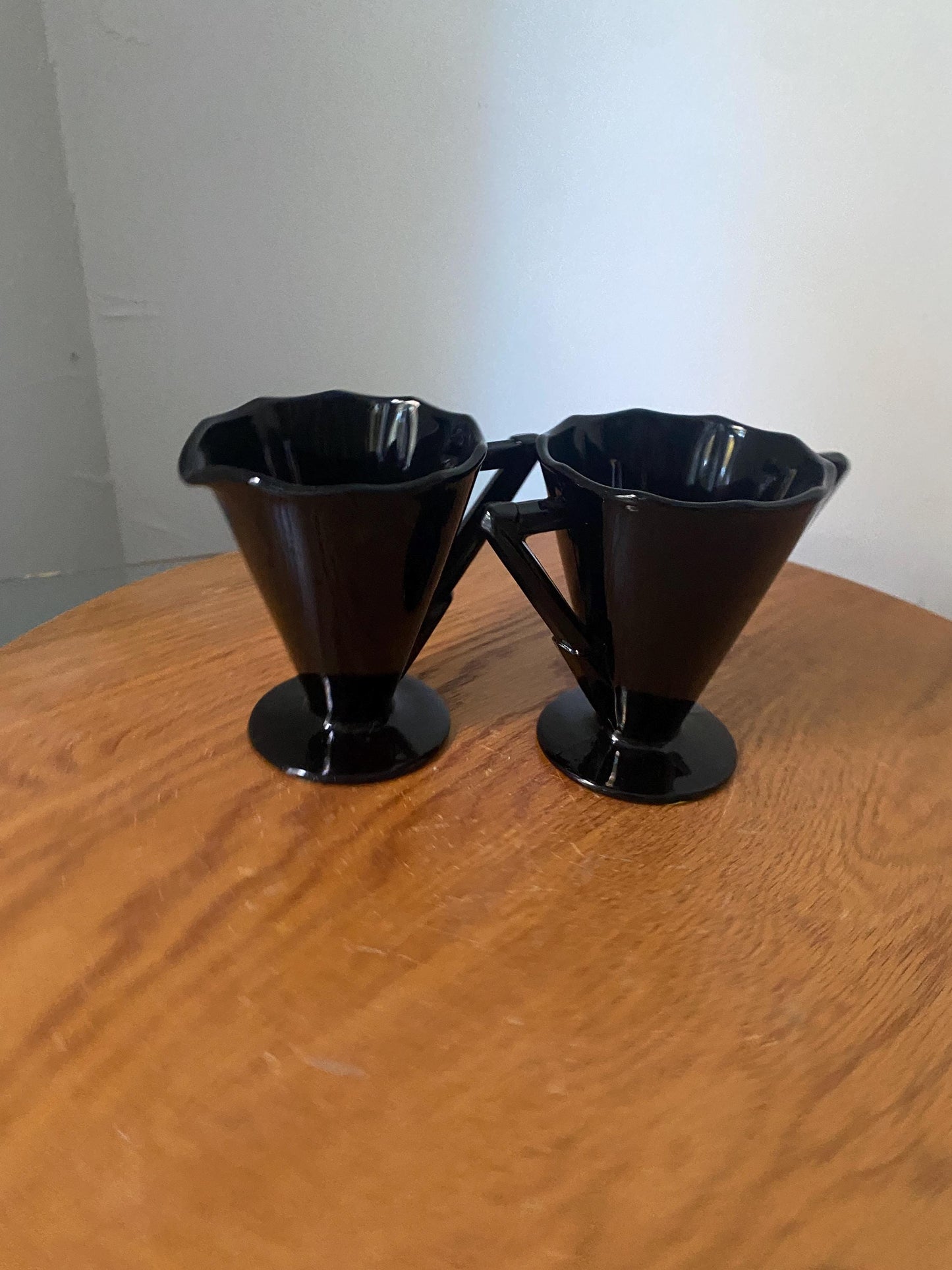 Vintage Pair of Ameythst Black Glass Cream and Sugar Set