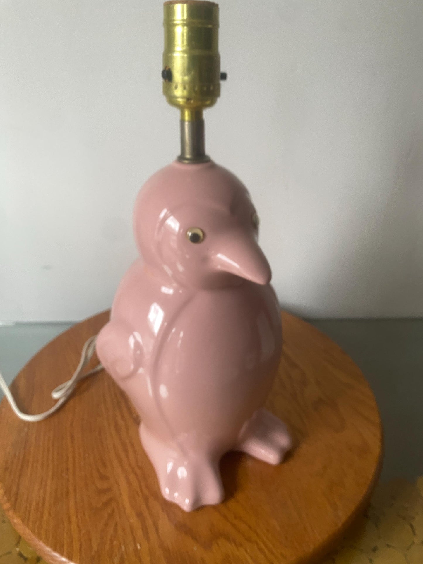 Vintage Pink Ceramic Penguin Lamp No Shade