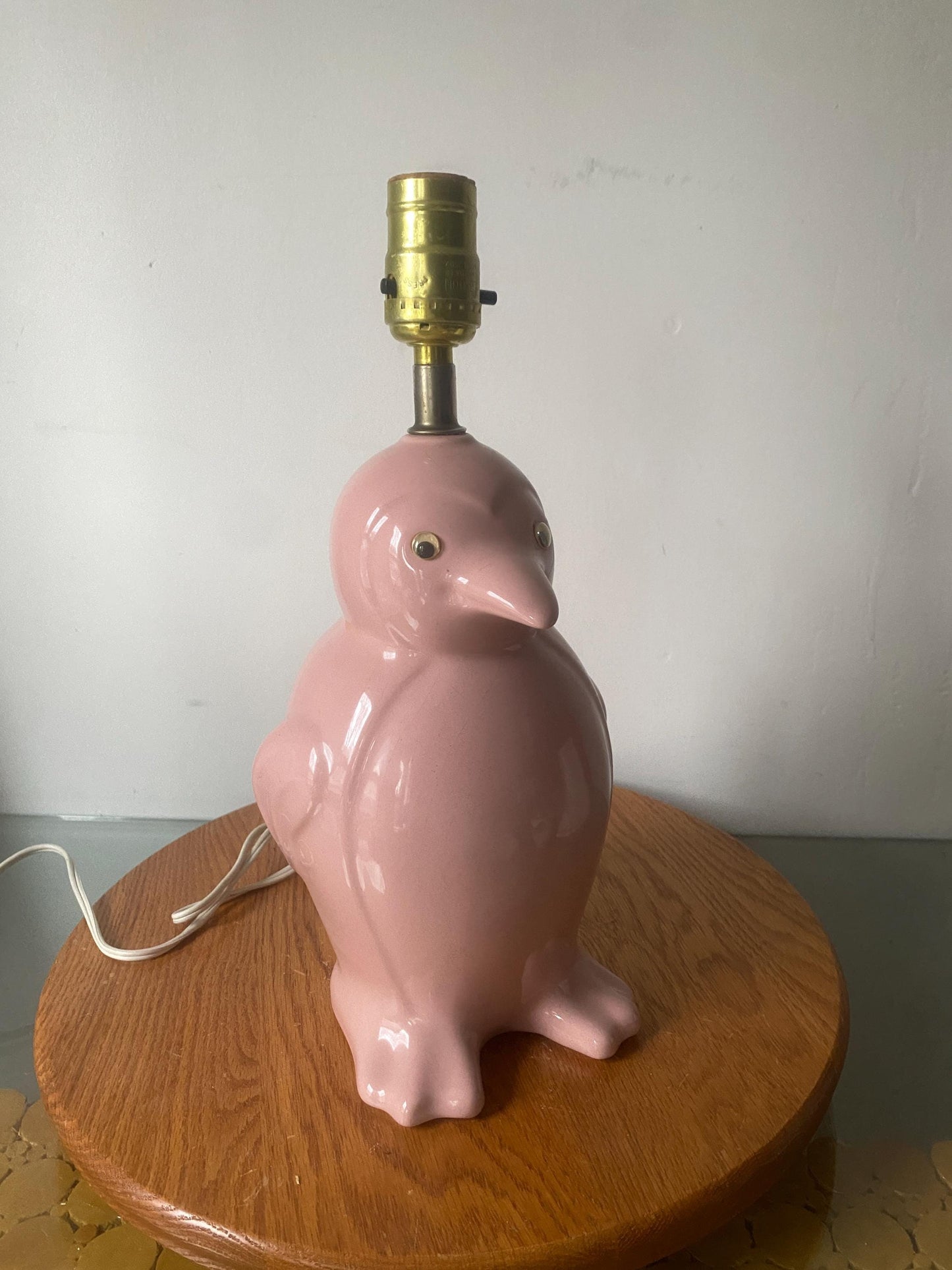 Vintage Pink Ceramic Penguin Lamp No Shade