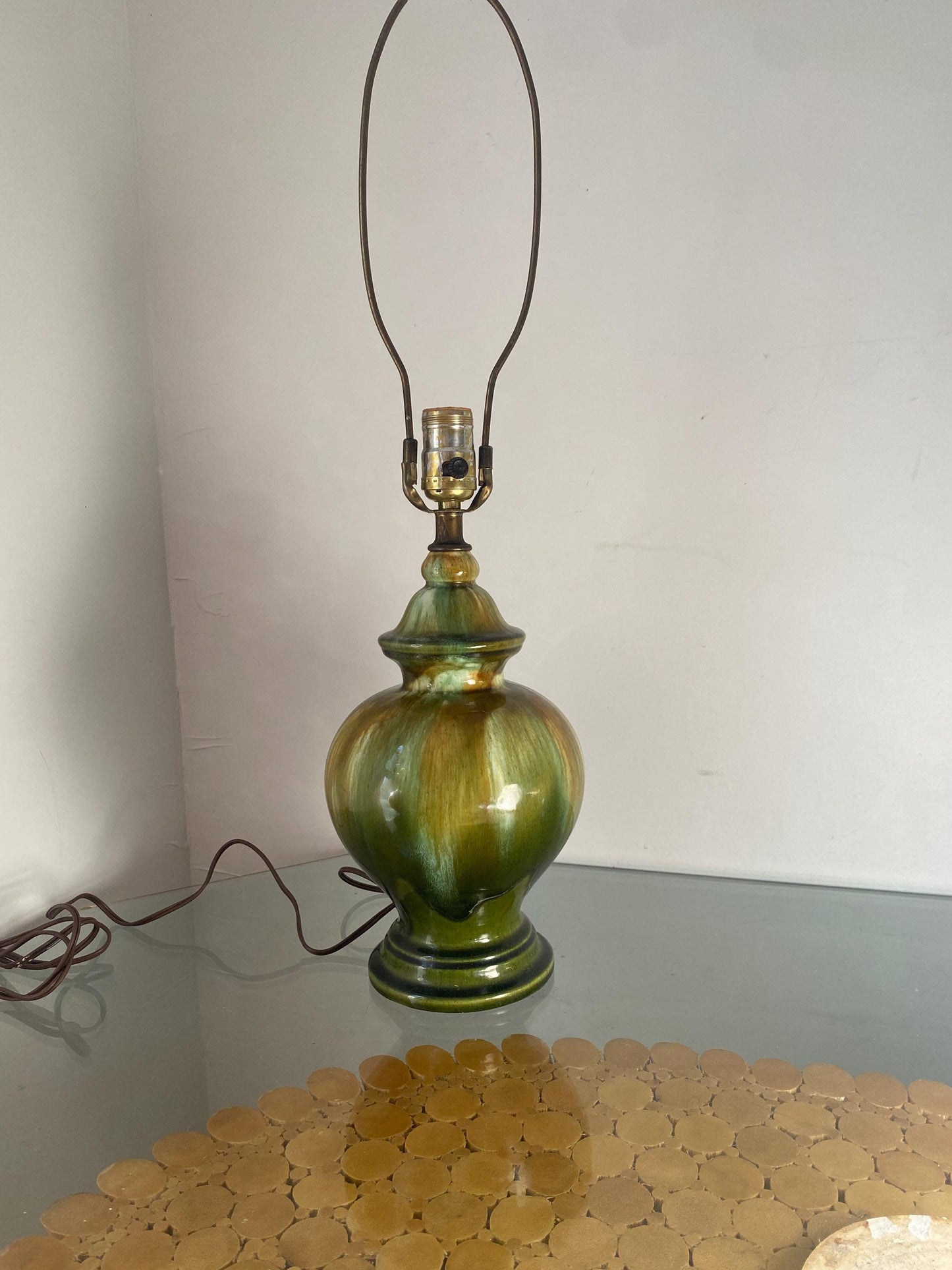 Vintage Green Drip Glaze Pottery Lamp No Shade