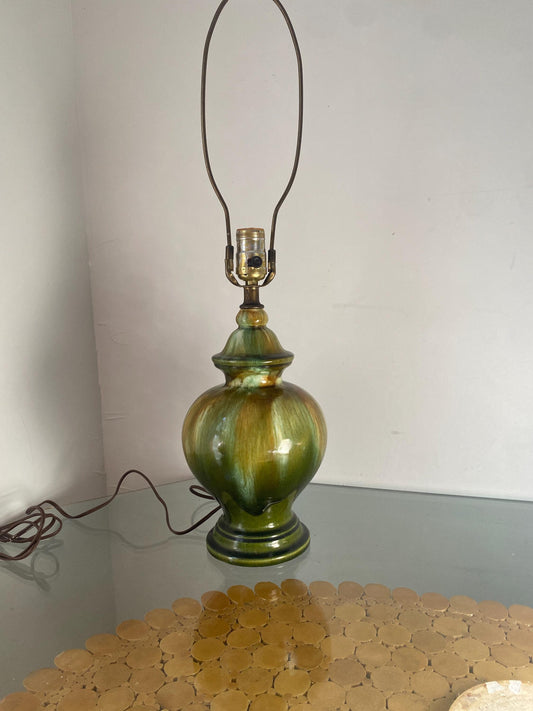Vintage Green Drip Glaze Pottery Lamp No Shade