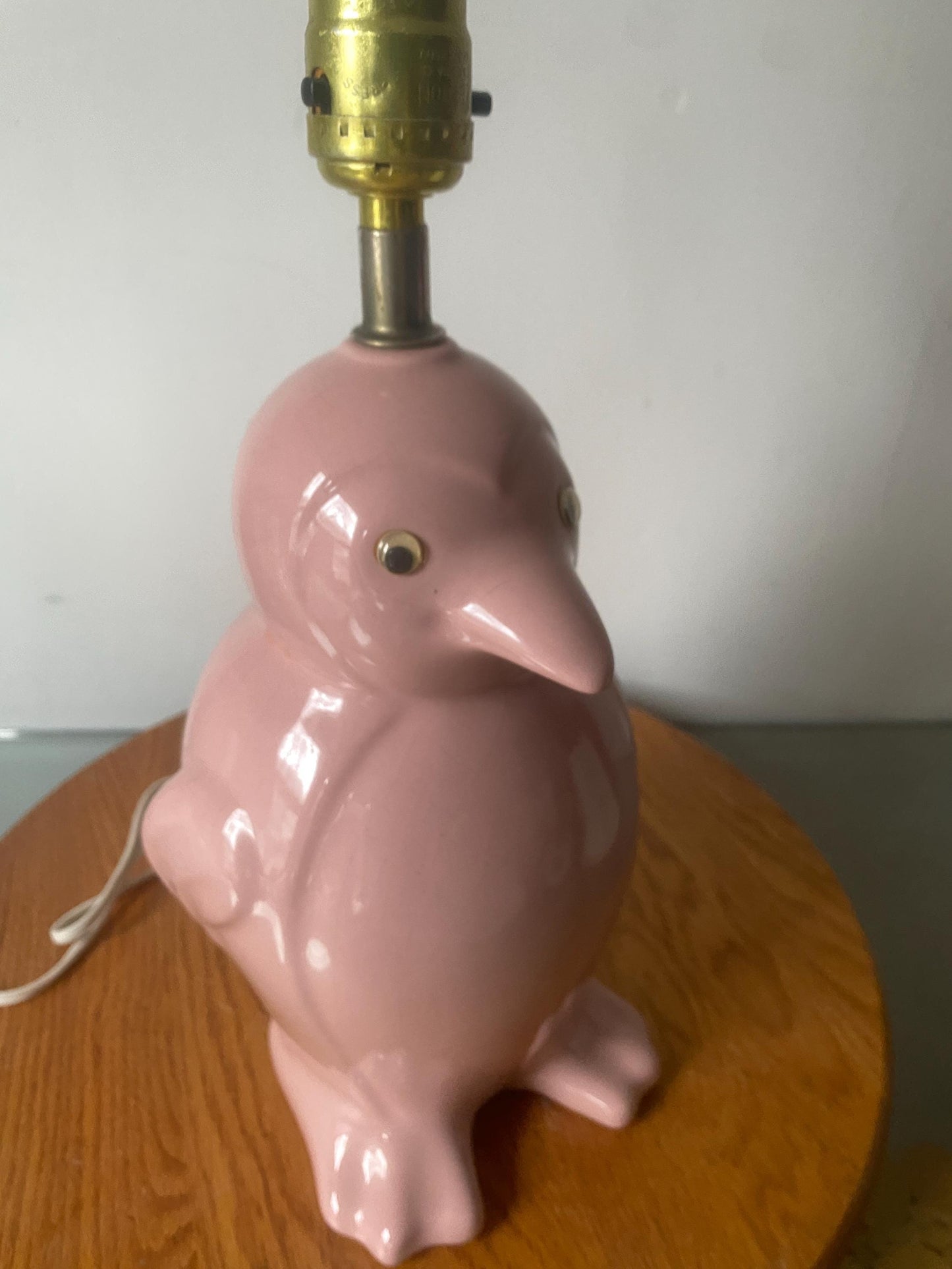 Vintage Pink Ceramic Penguin Lamp No Shade