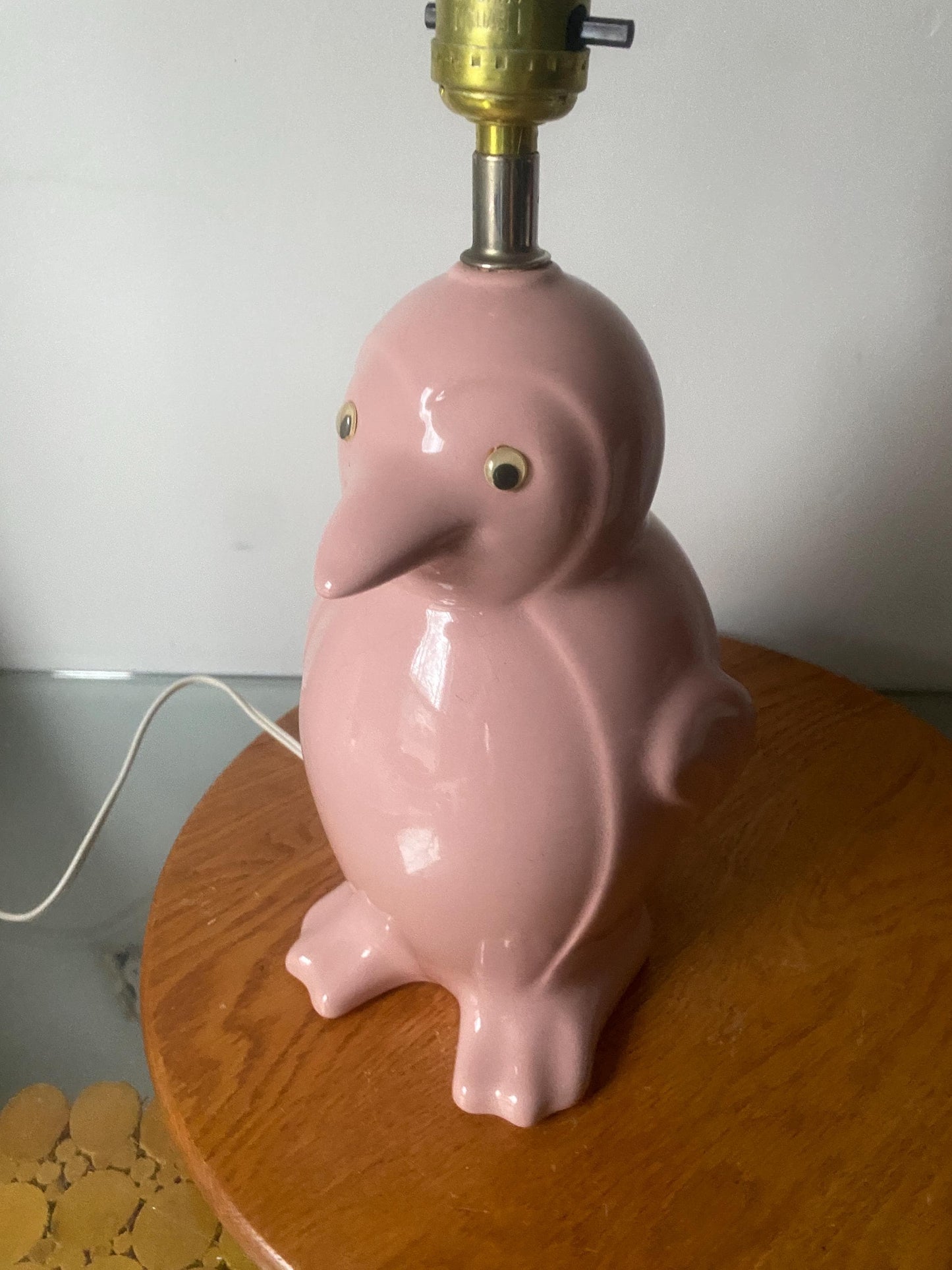 Vintage Pink Ceramic Penguin Lamp No Shade