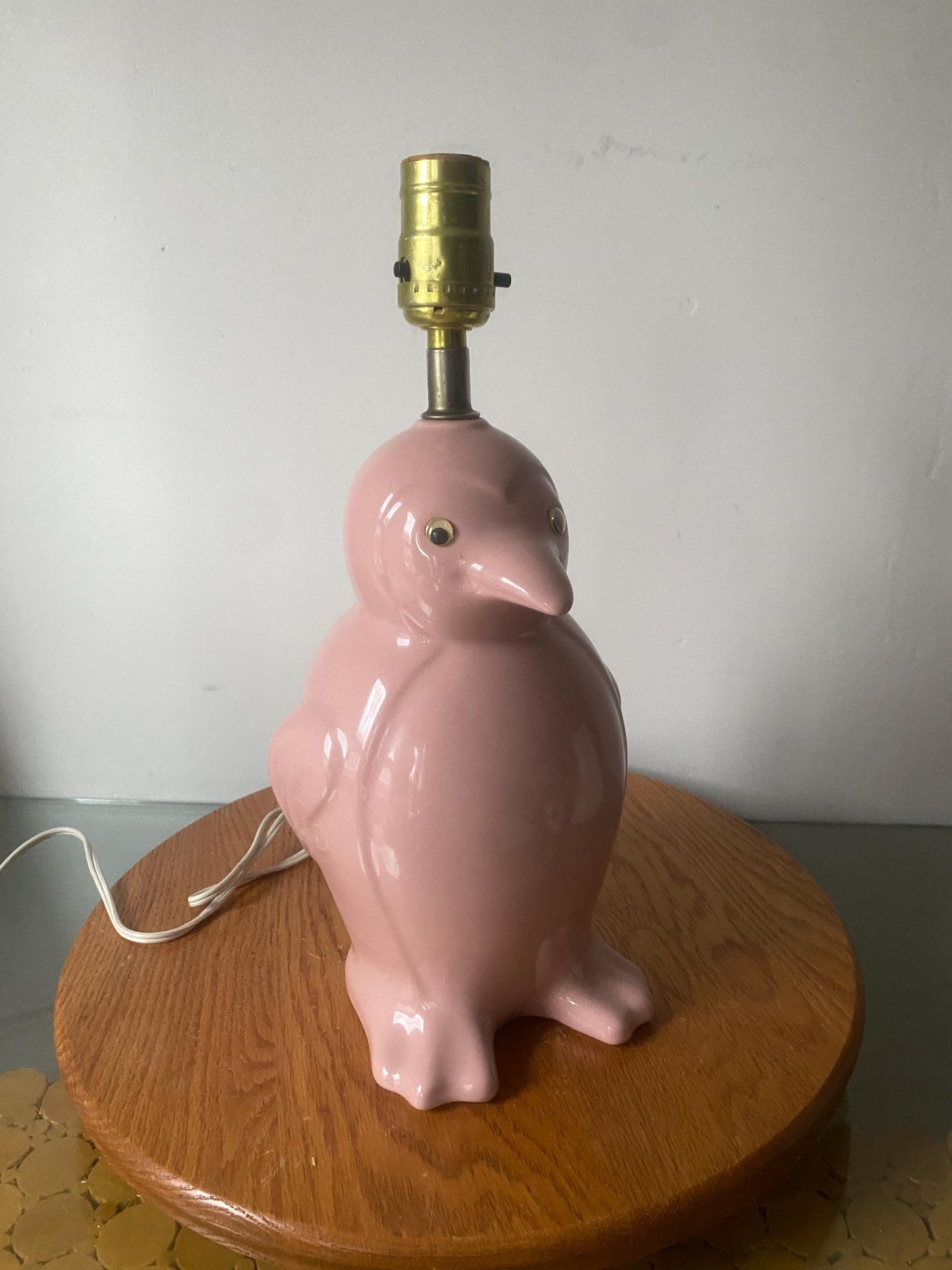 Vintage Pink Ceramic Penguin Lamp No Shade