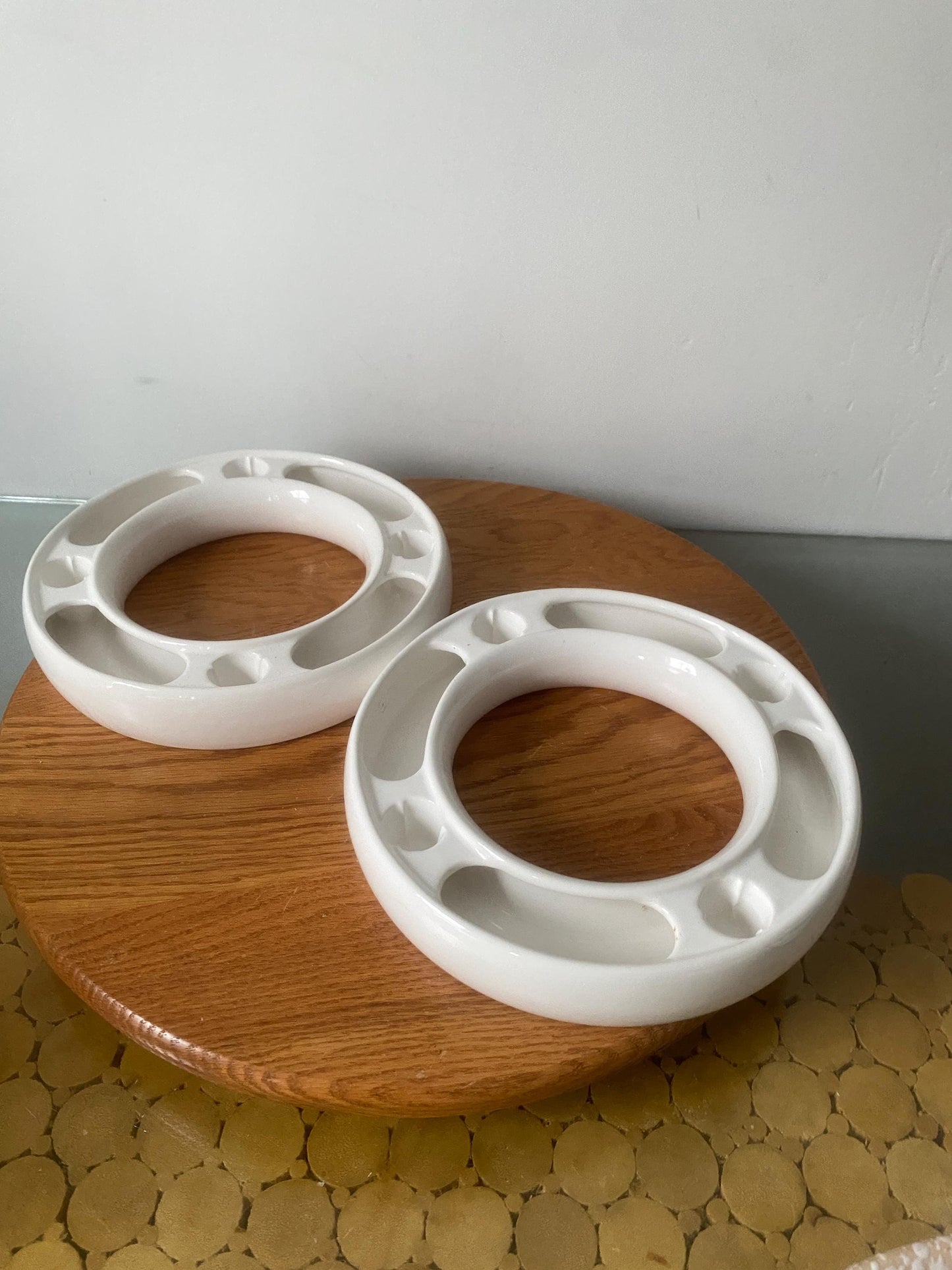 Pair of Vintage White Ceramic Pansy Flower Vase with Candle Holders Made in Portugal