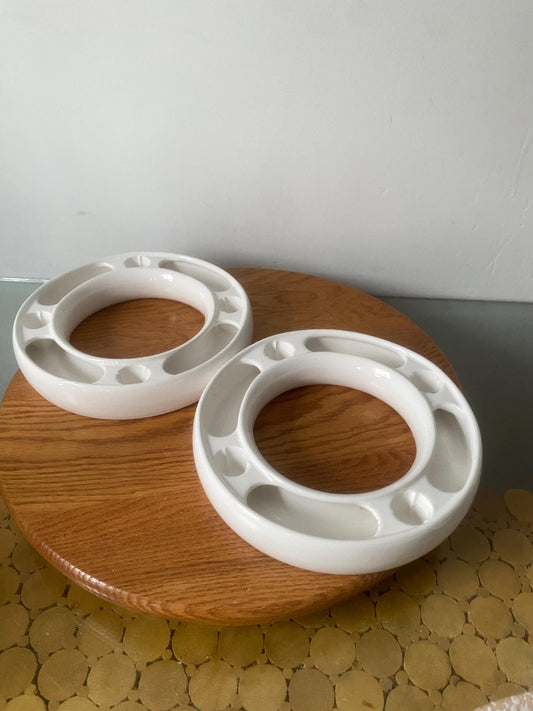 Pair of Vintage White Ceramic Pansy Flower Vase with Candle Holders Made in Portugal