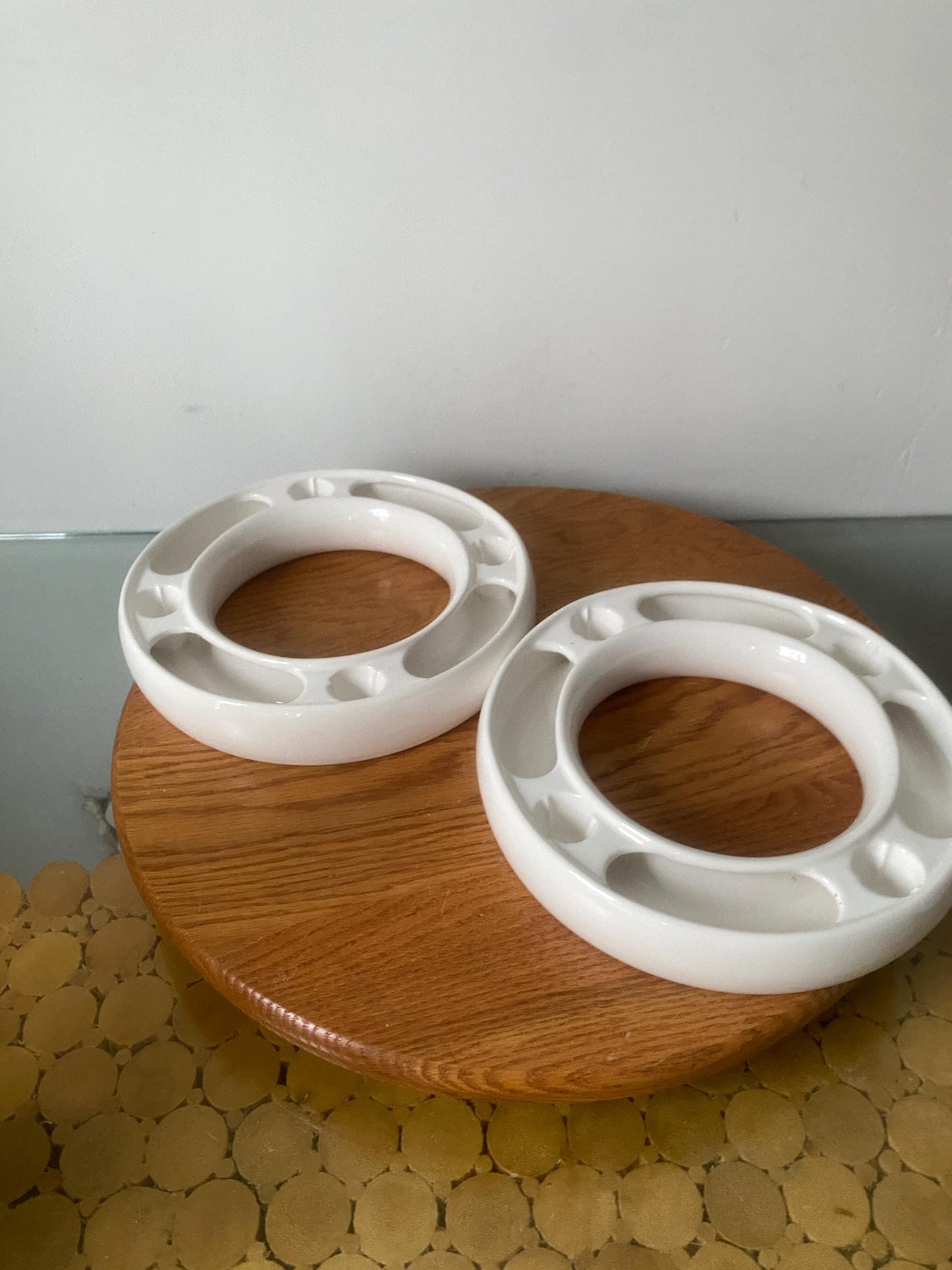 Pair of Vintage White Ceramic Pansy Flower Vase with Candle Holders Made in Portugal