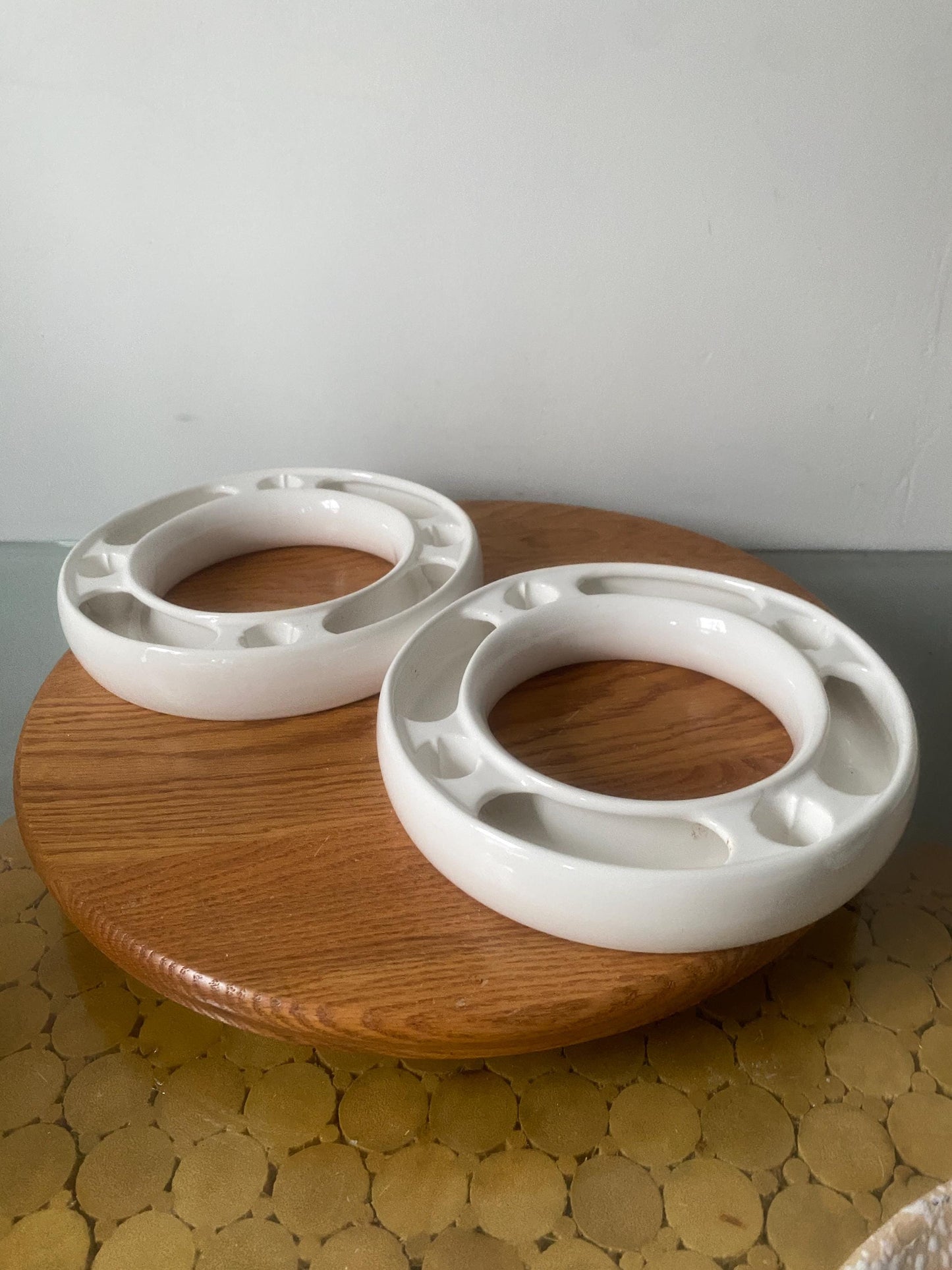 Pair of Vintage White Ceramic Pansy Flower Vase with Candle Holders Made in Portugal