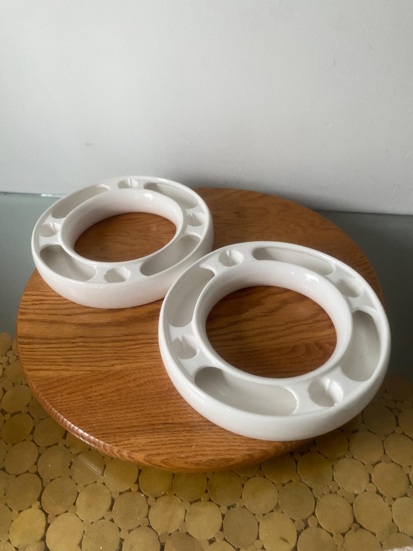 Pair of Vintage White Ceramic Pansy Flower Vase with Candle Holders Made in Portugal