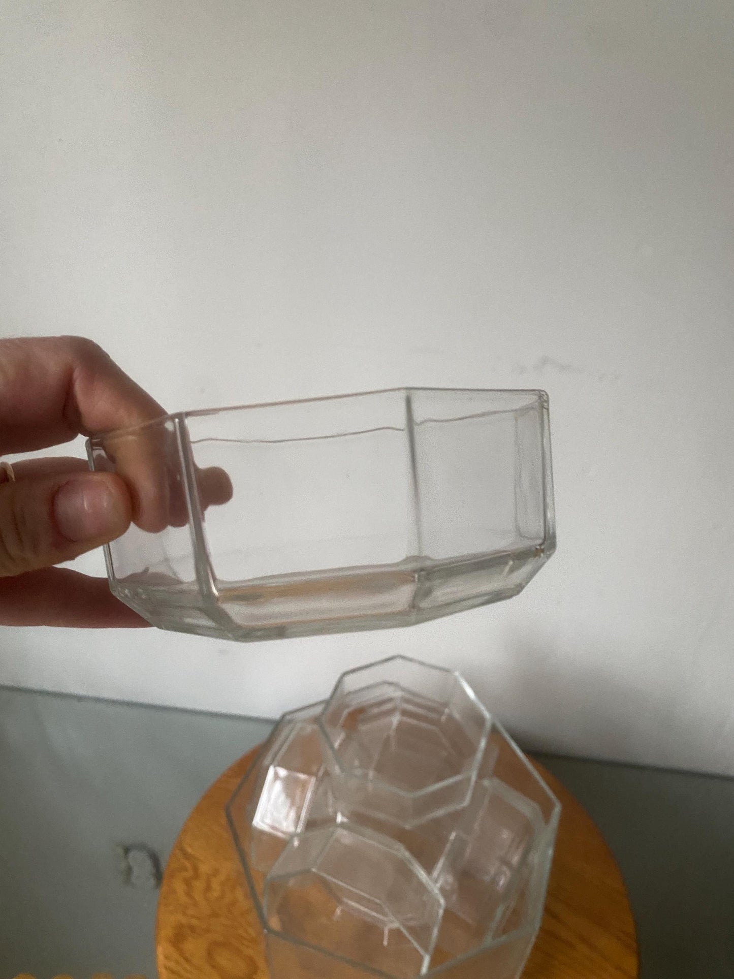 Retro Set of 9 Arcopal Octagonal Clear Glass Bowl Set Made in France