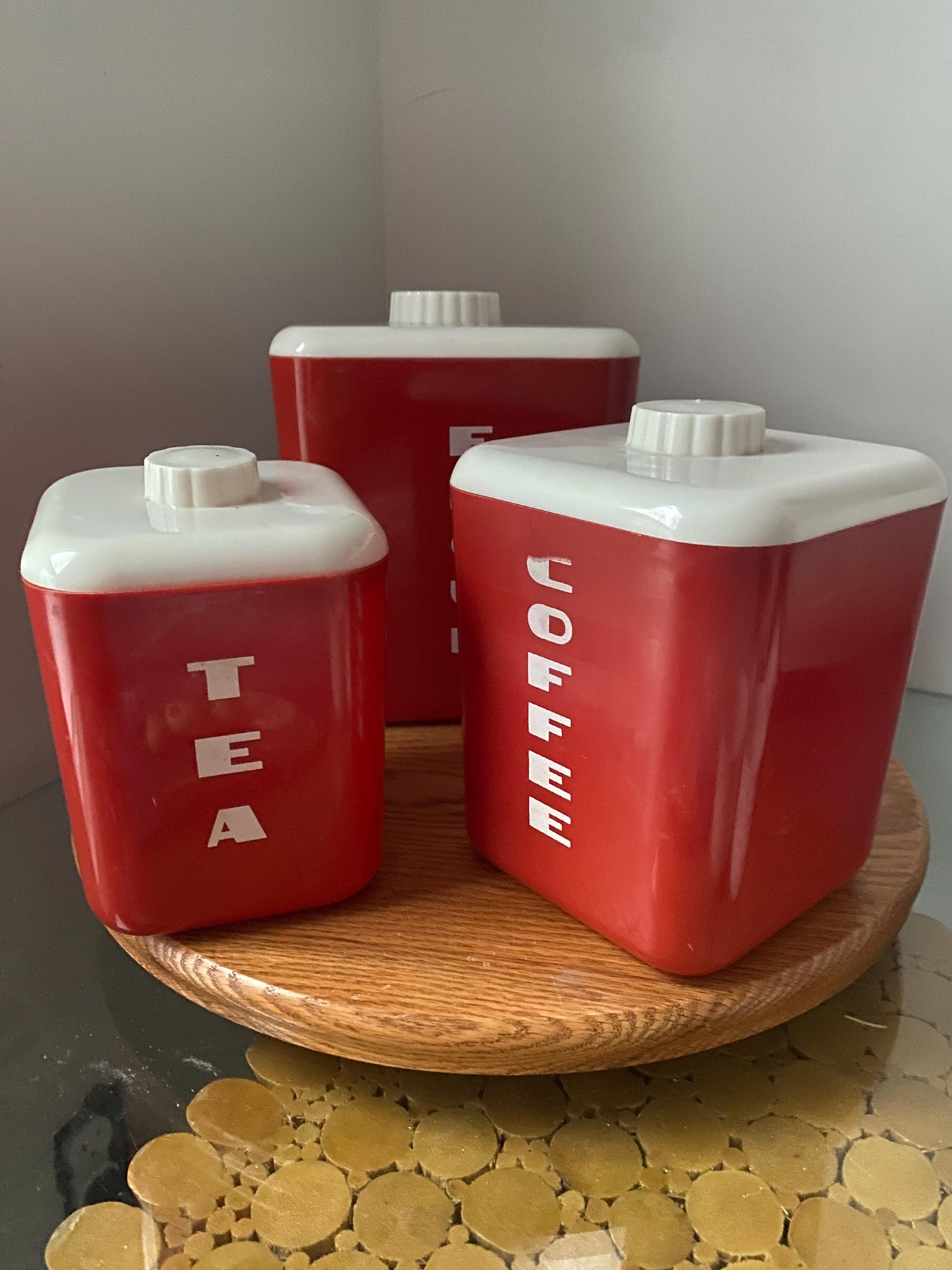 Vintage Red Plastic Canisters Set of 3 Made In USA
