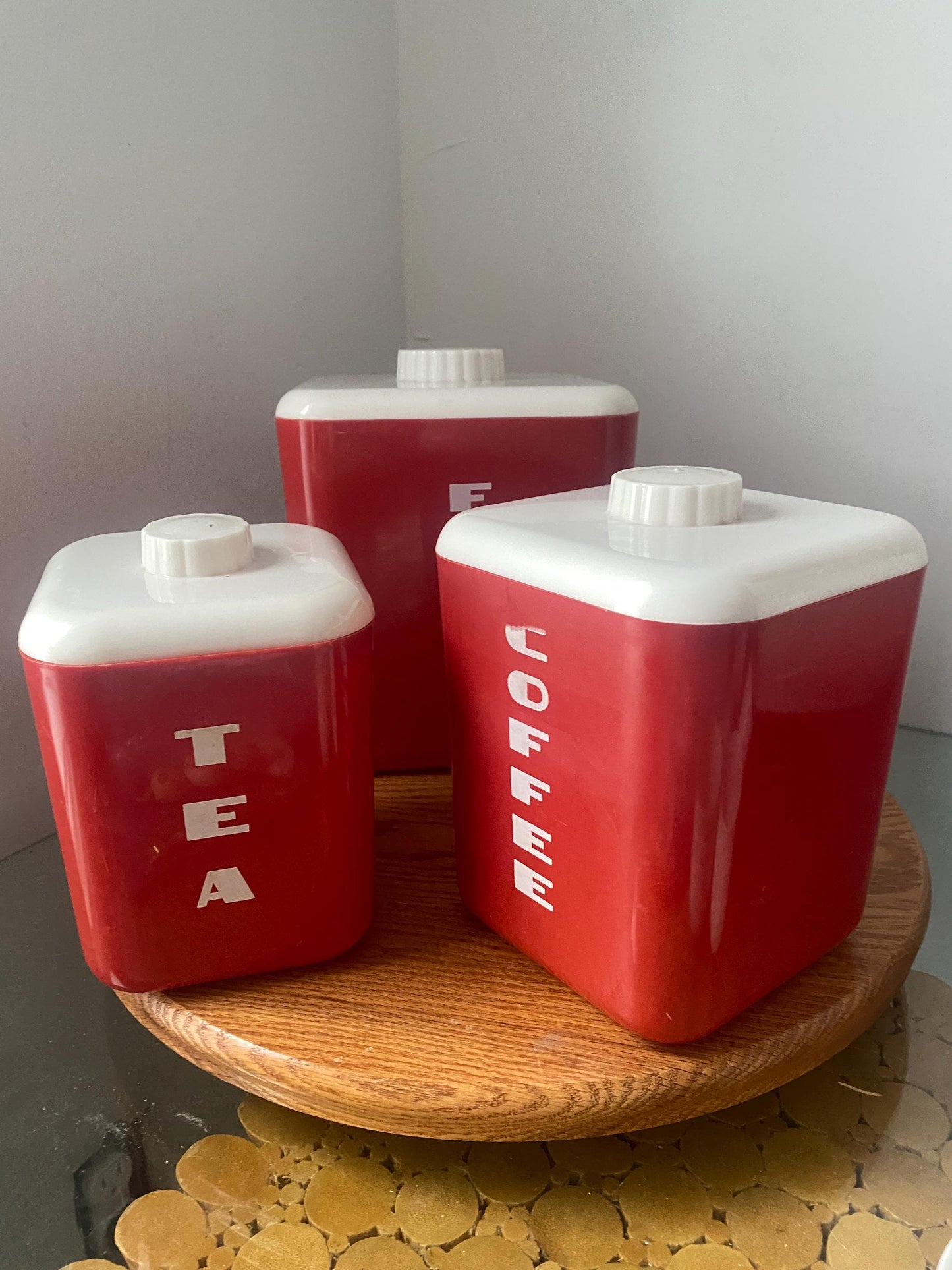 Vintage Red Plastic Canisters Set of 3 Made In USA