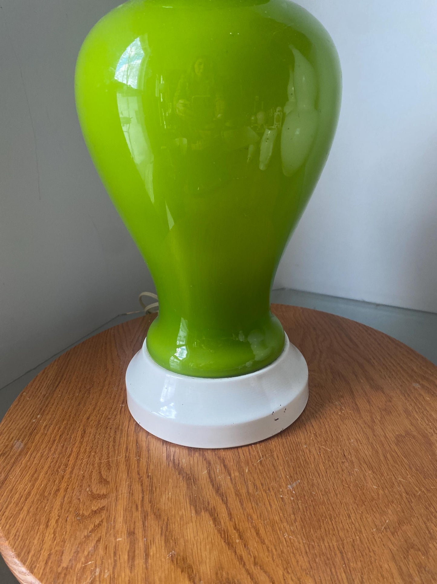 MCM Medium Avocado Glass Ginger Jar Ceramic Tri Lite Table Lamp No Shade
