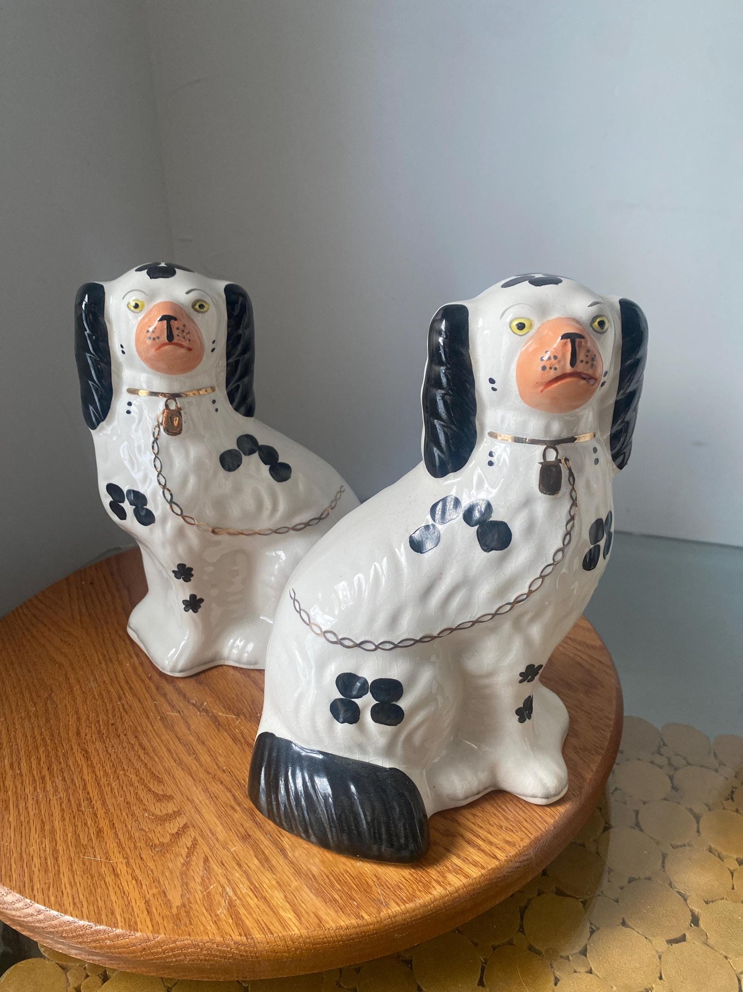 Pair of Vintage Arthur Wood England Black and White Spaniel Dog 8-3/4" Tall