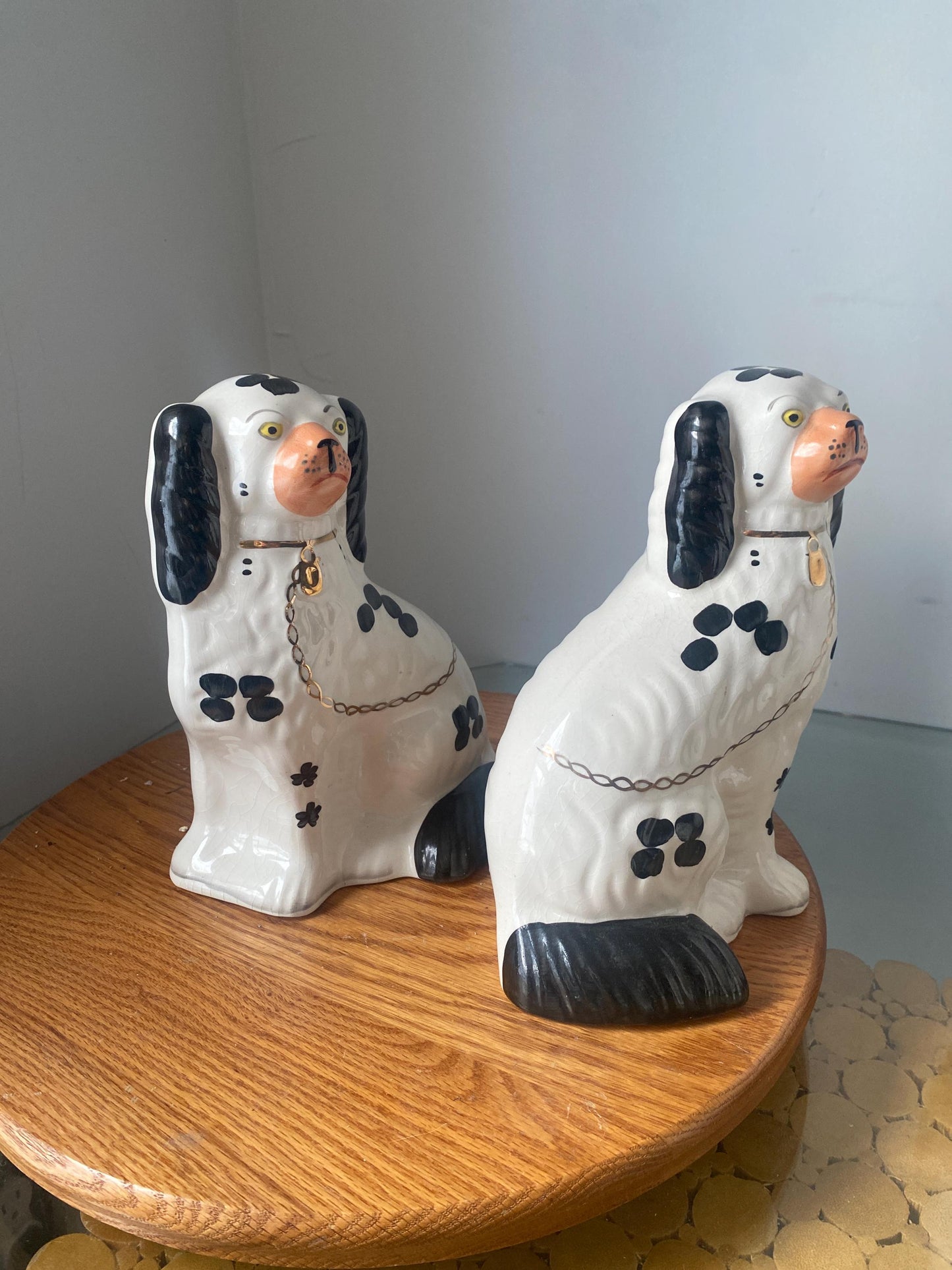 Pair of Vintage Arthur Wood England Black and White Spaniel Dog 8-3/4" Tall