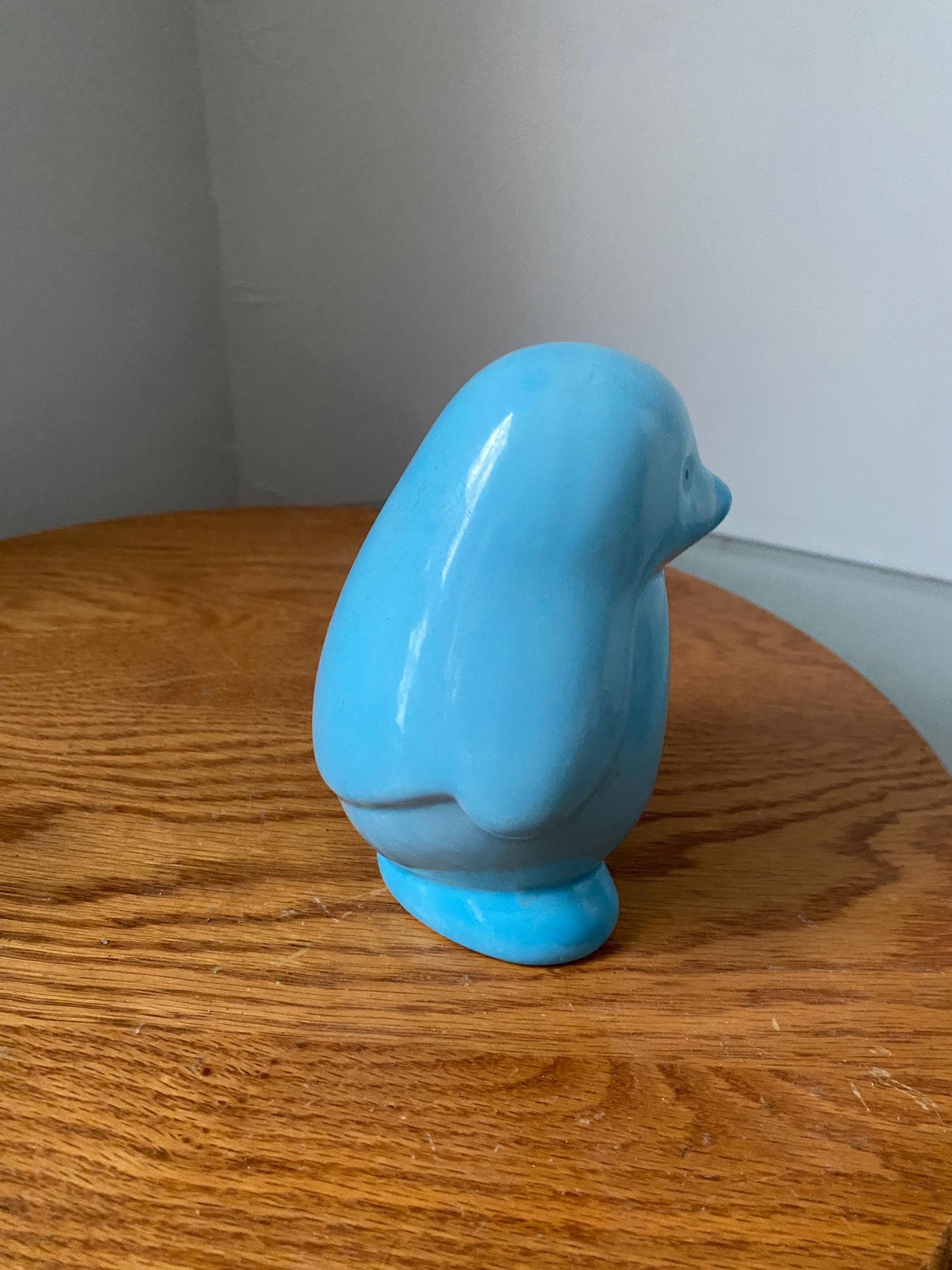 Vintage Light Blue Ceramic Penguin Cotton Ball Holder Made in Taiwan