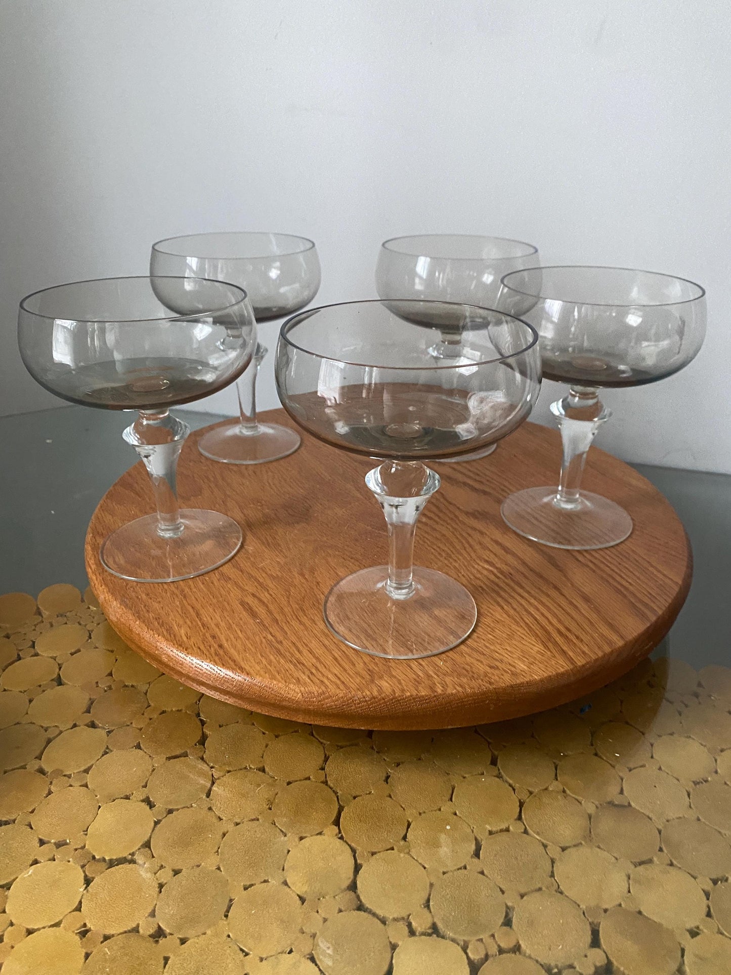 MCM Set of 5 Smokey Gray Cocktail Glasses with Clear Stems