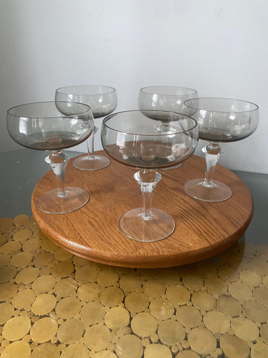 MCM Set of 5 Smokey Gray Cocktail Glasses with Clear Stems