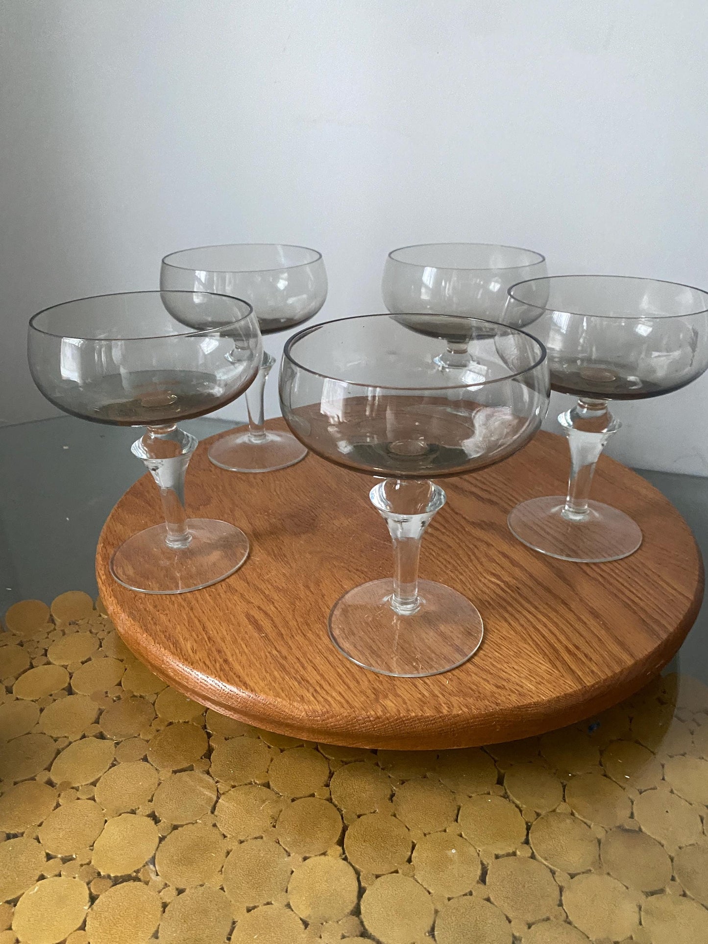 MCM Set of 5 Smokey Gray Cocktail Glasses with Clear Stems