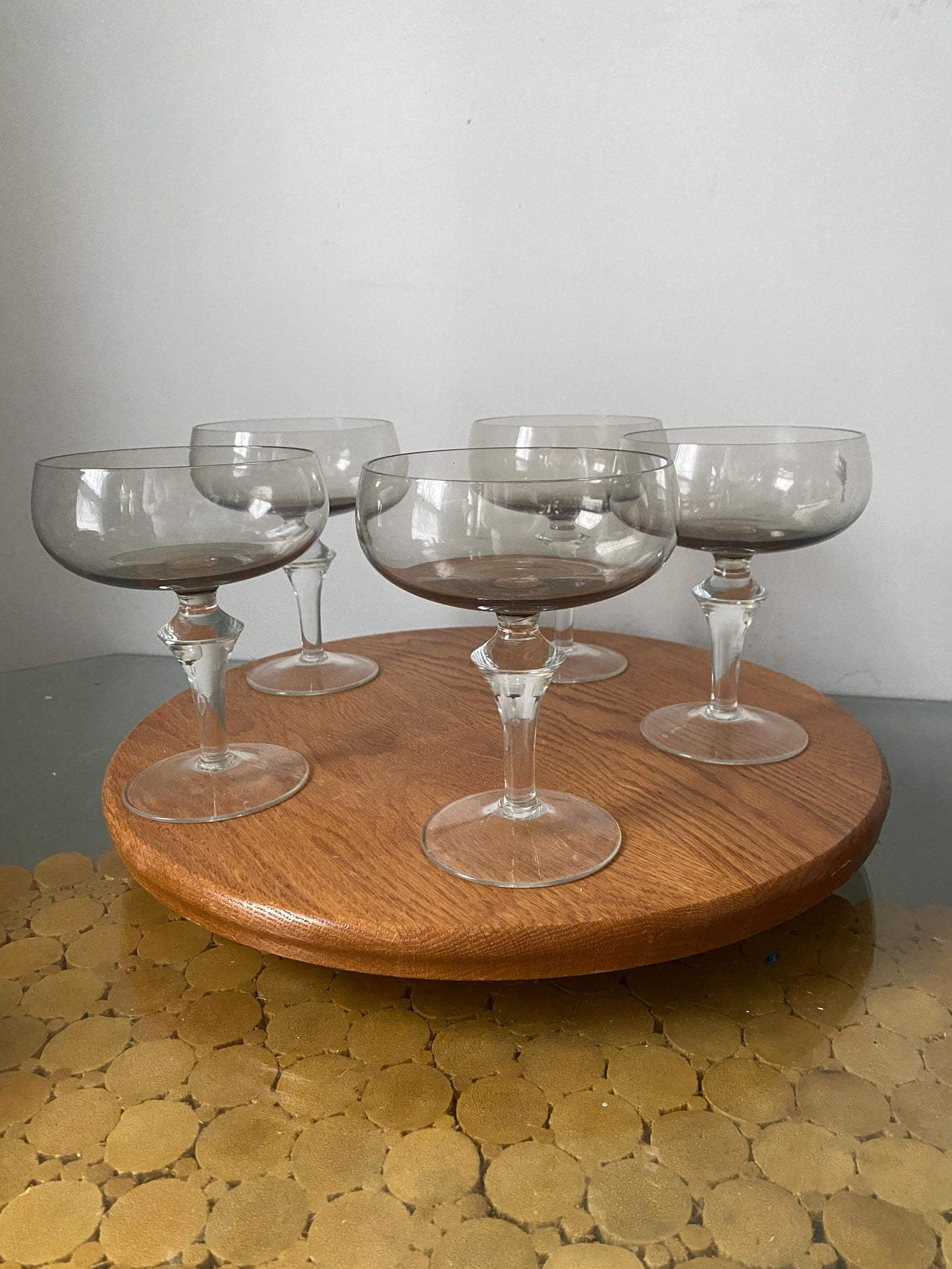 MCM Set of 5 Smokey Gray Cocktail Glasses with Clear Stems