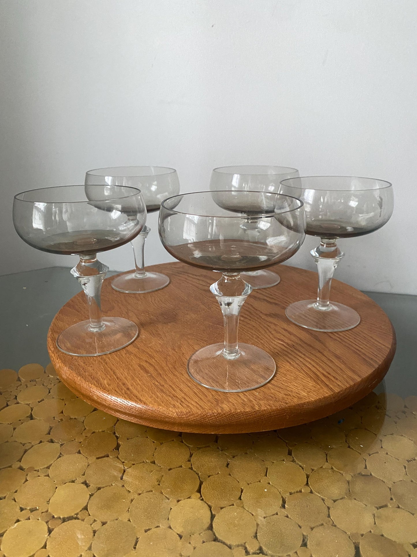 MCM Set of 5 Smokey Gray Cocktail Glasses with Clear Stems