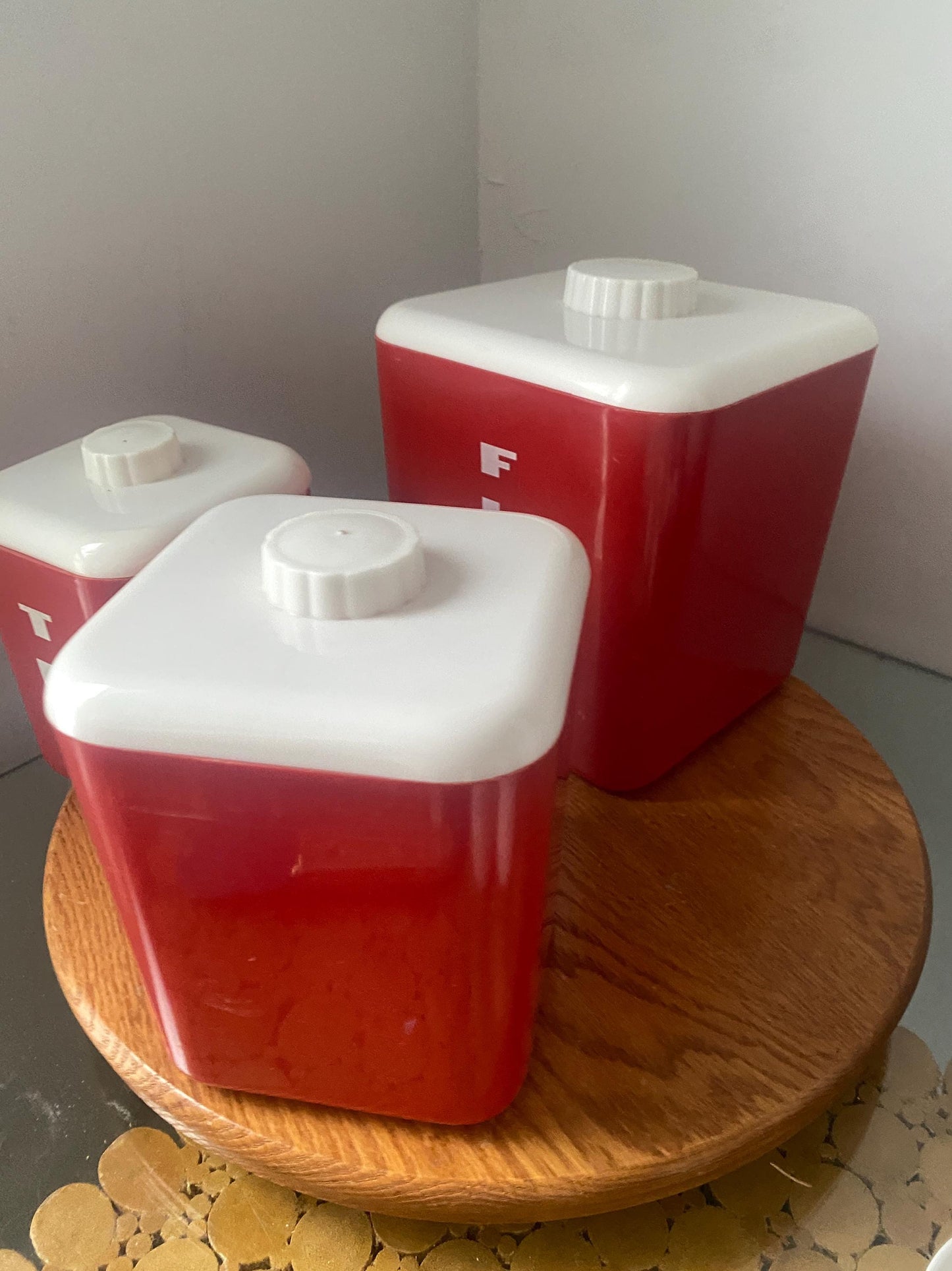 Vintage Red Plastic Canisters Set of 3 Made In USA