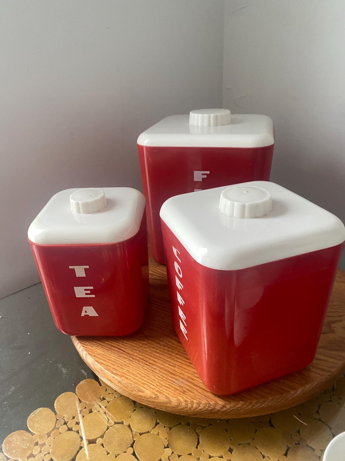 Vintage Red Plastic Canisters Set of 3 Made In USA