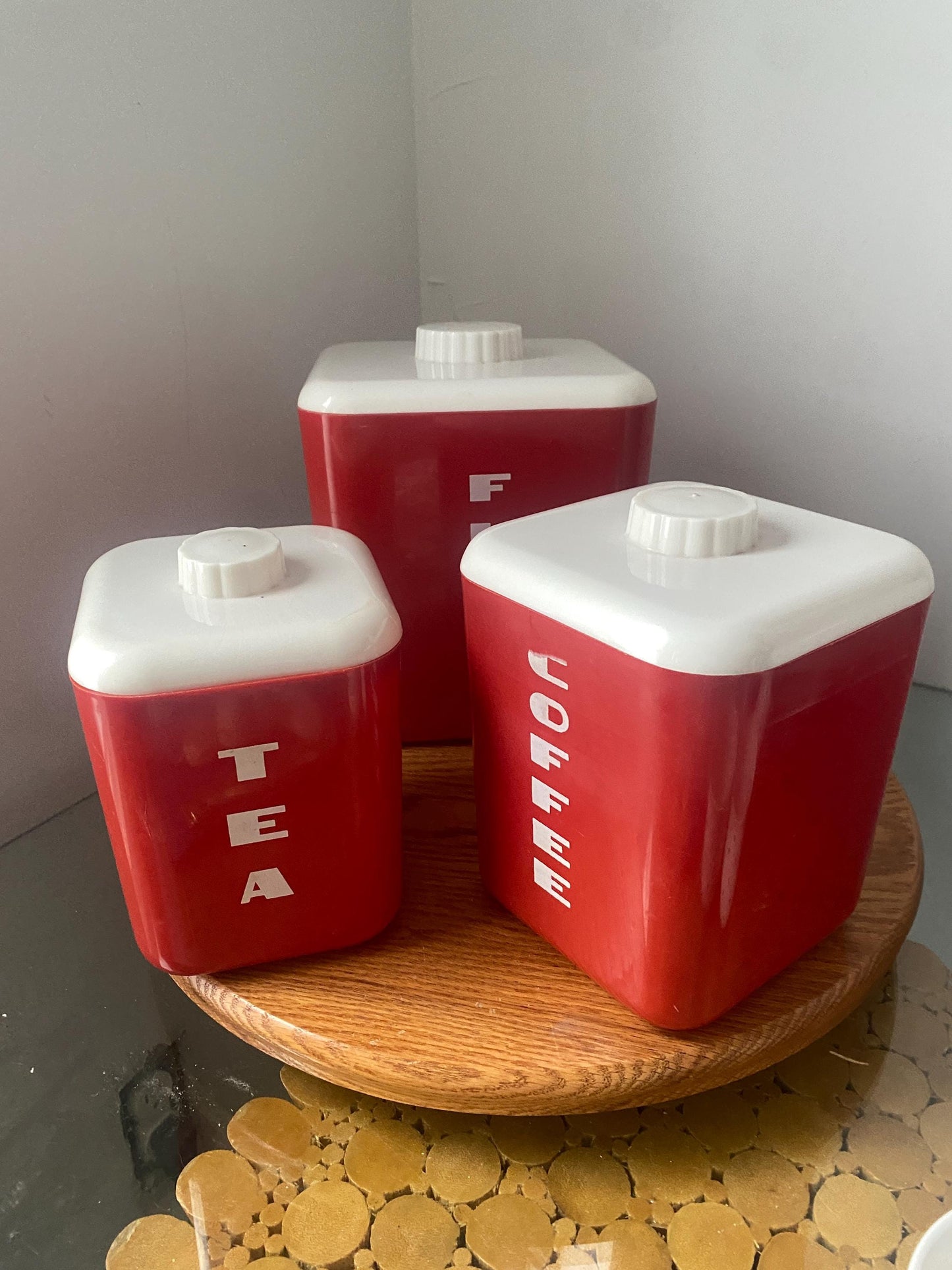 Vintage Red Plastic Canisters Set of 3 Made In USA
