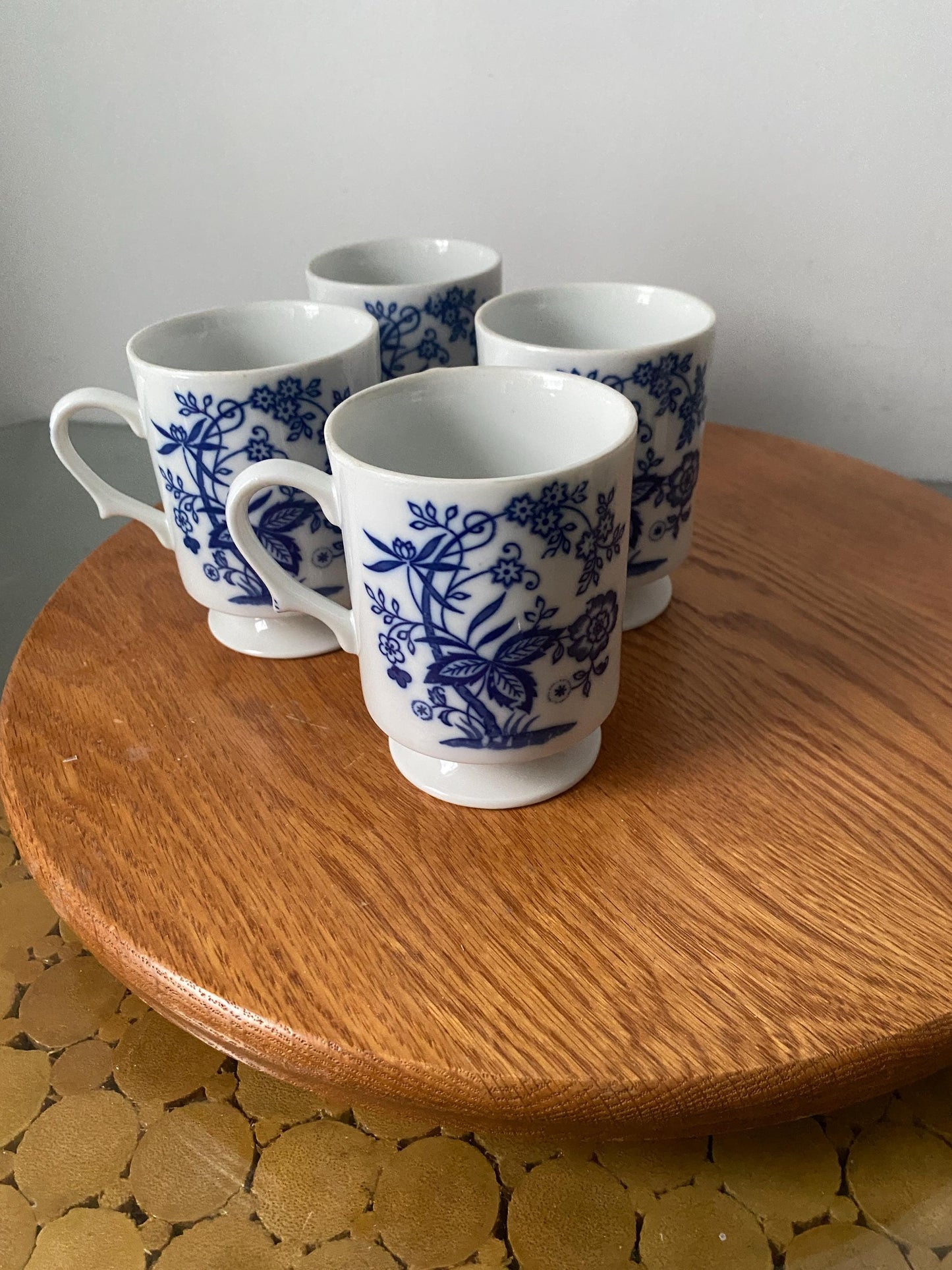 Set of 4 Vintage Blue and White Porcelain Mugs Made in Japan
