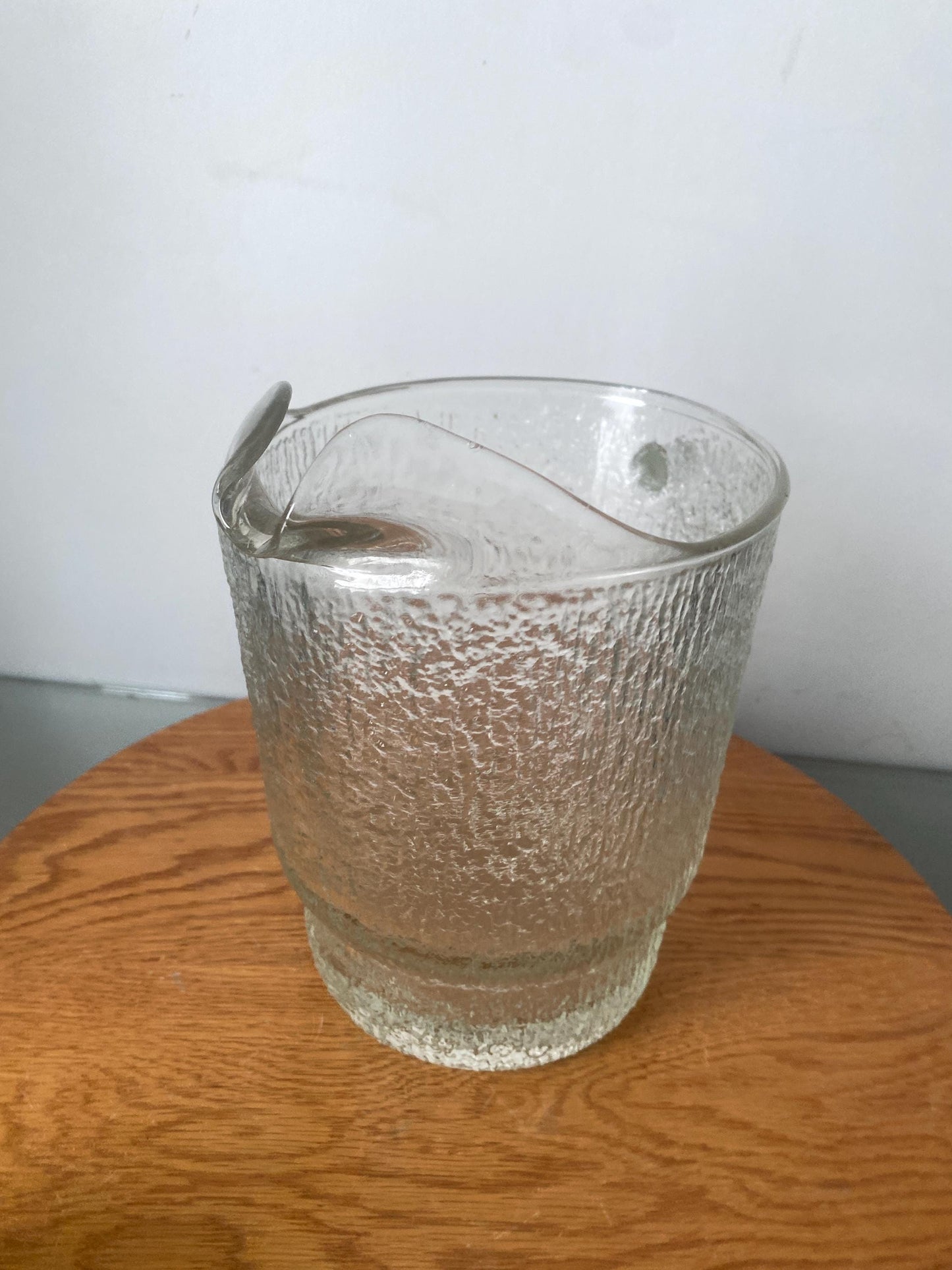 MCM Wide Bark Textured Clear Glass Pitcher