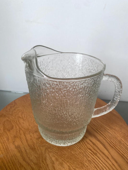 MCM Wide Bark Textured Clear Glass Pitcher