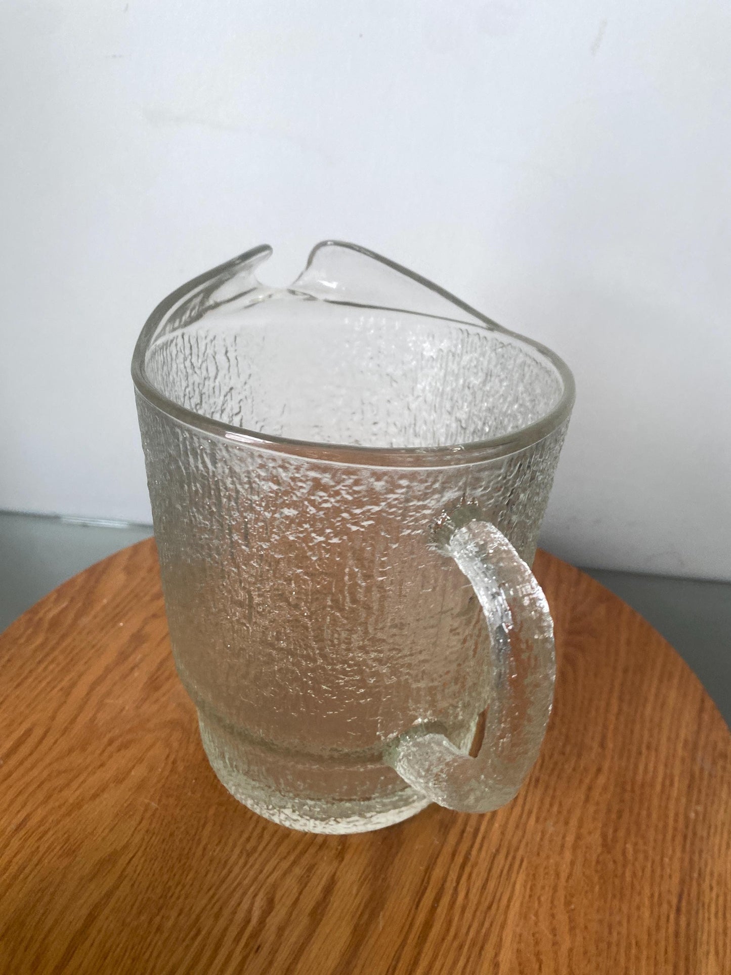MCM Wide Bark Textured Clear Glass Pitcher