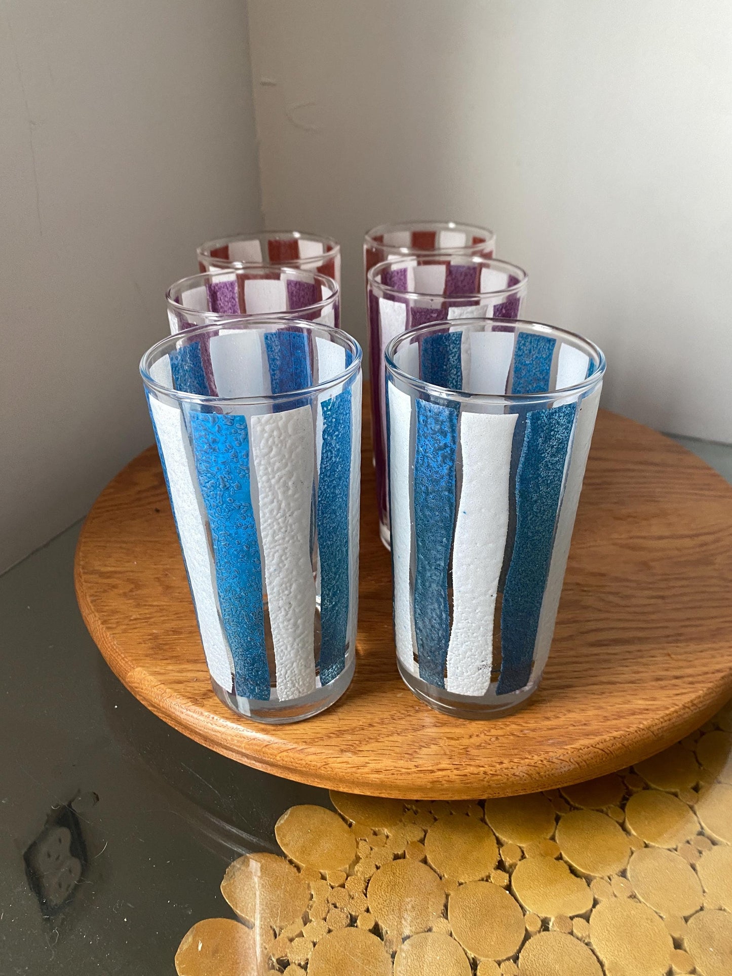 Vintage Set of 6 Colourful Striped Glass Tumblers