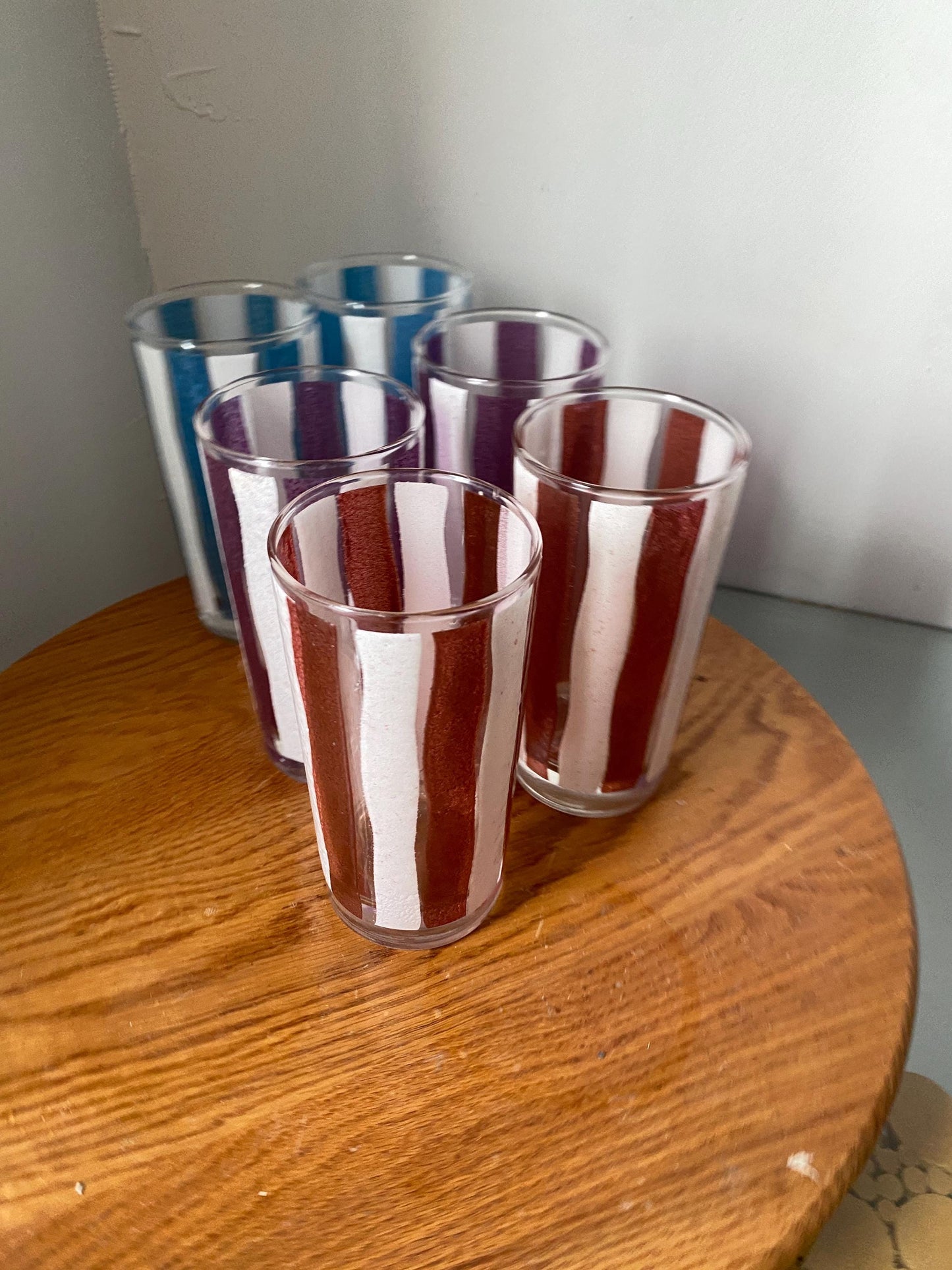 Vintage Set of 6 Colourful Striped Glass Tumblers