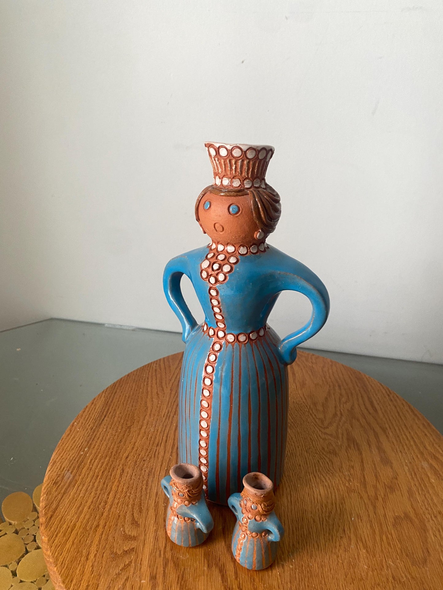 Handmade Vintage Lady Pottery Decanter with 2 Small Cups